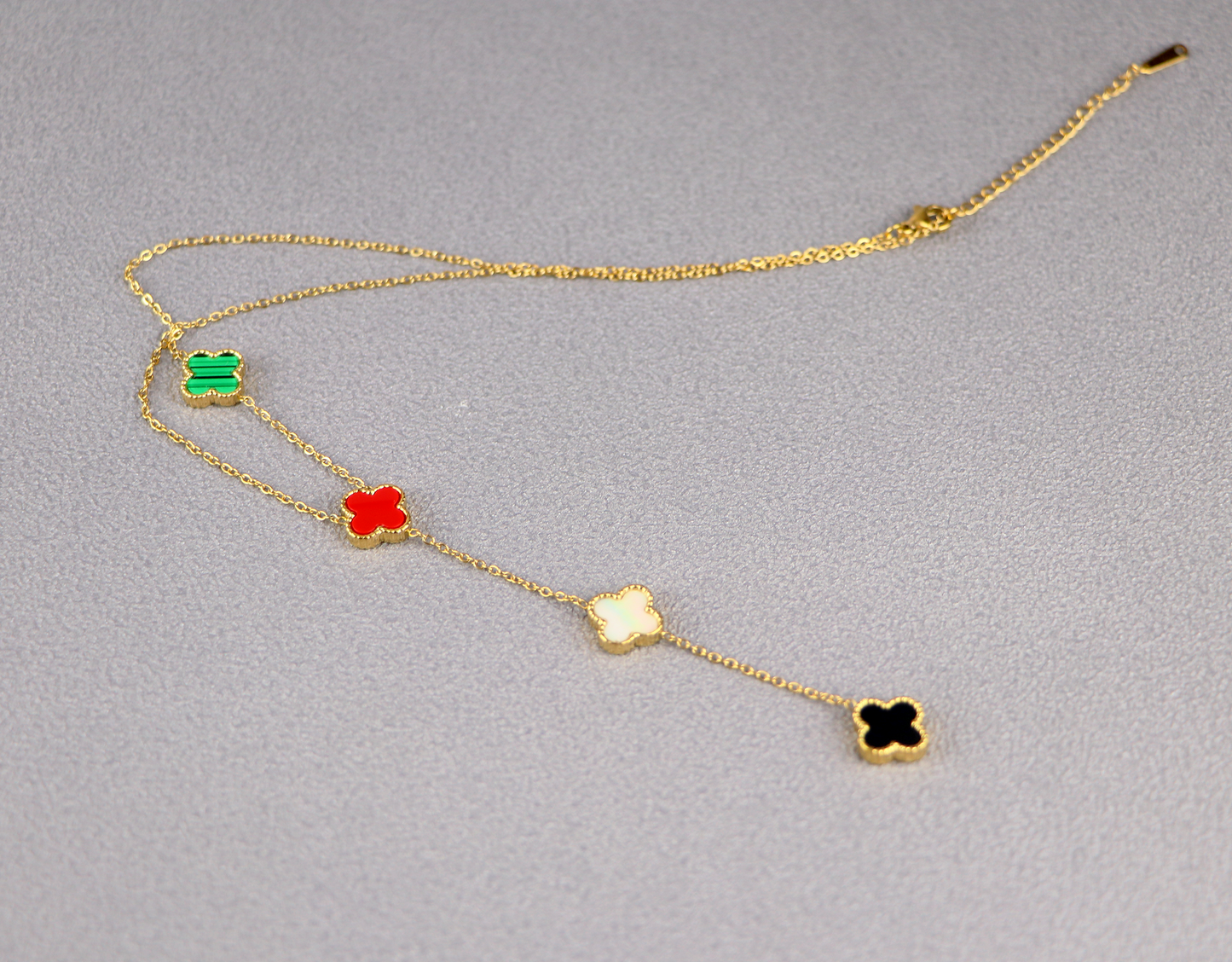 18K Gold colorful Double Side Clover Necklace