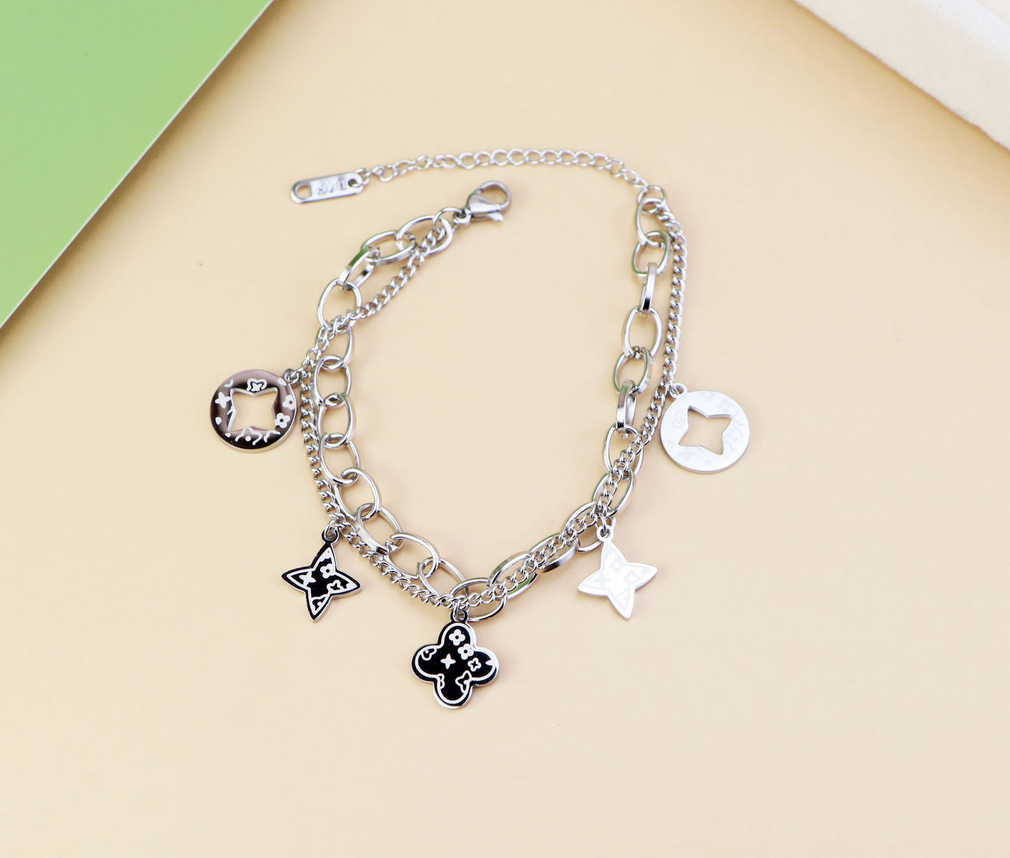 18K Gold Silver Waterproof double side Clover Bracelet