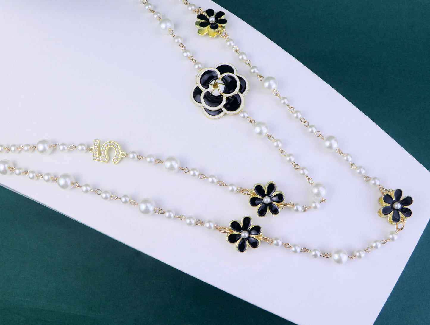 Double Layered Camellia Flower Necklace,Flower Sweater Chain Necklace