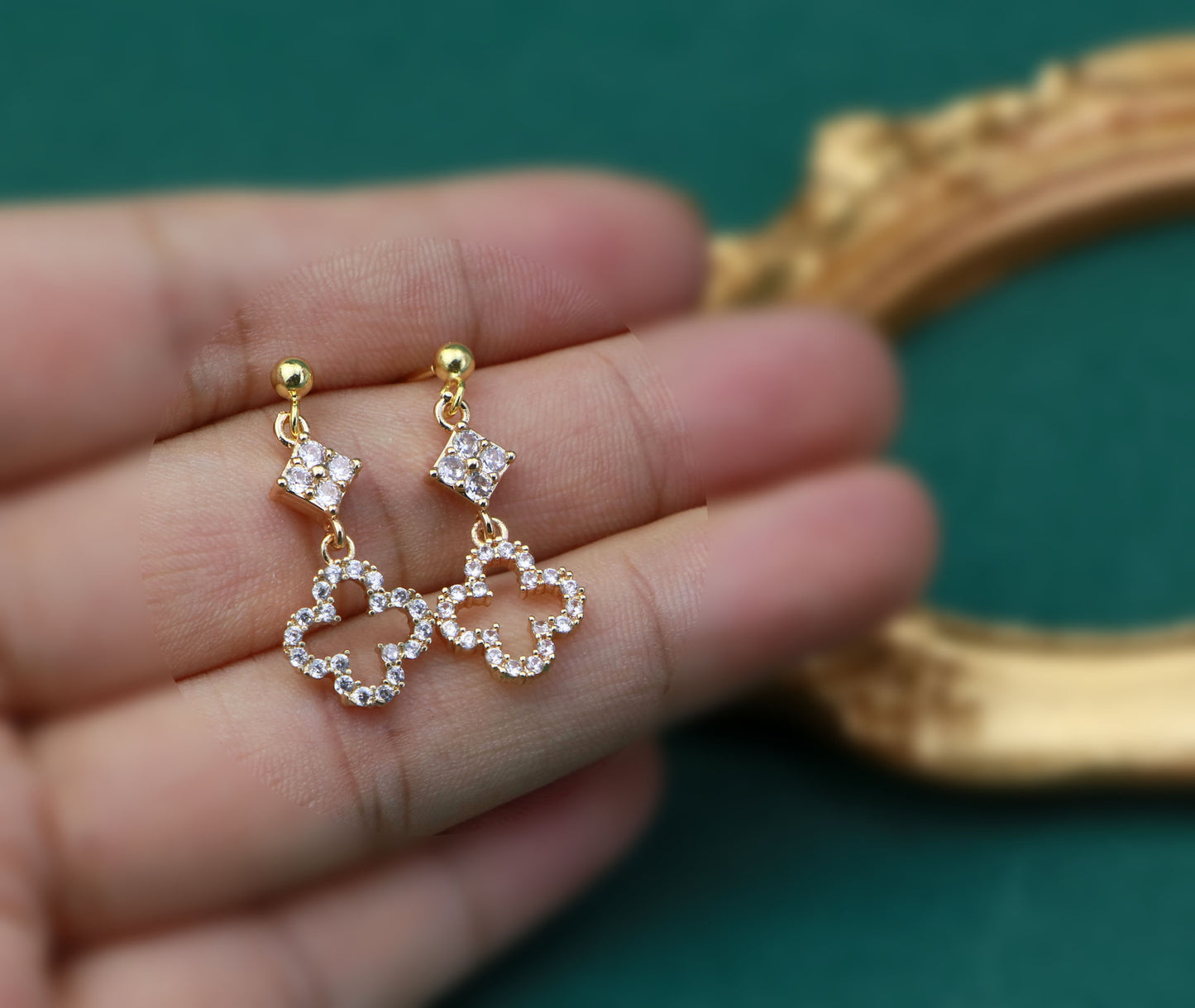 Gold Diamond Clover Pendant Necklace, Olive Leaf Vine Necklace,Clover Charm Fairy Choker Necklace