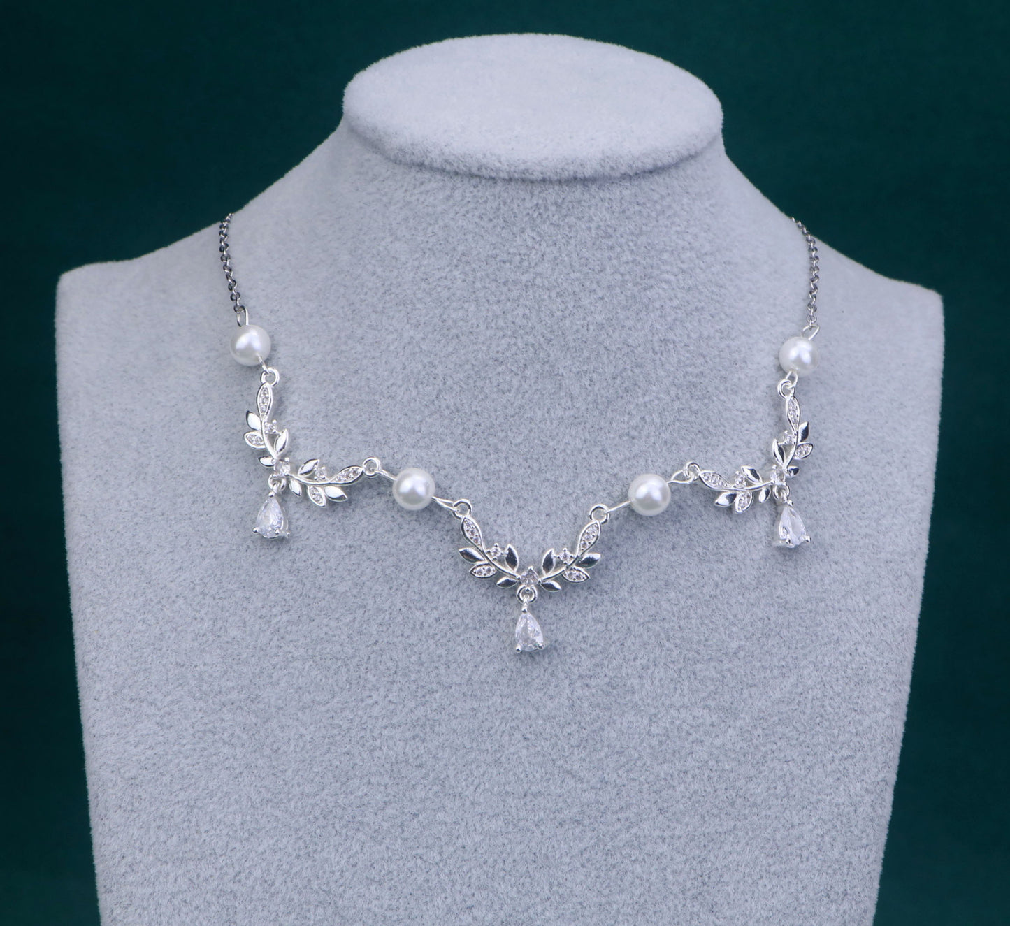 Silver Gold Leaf Pearl Fairy Choker Necklace,Olive Leaf Vine Necklace