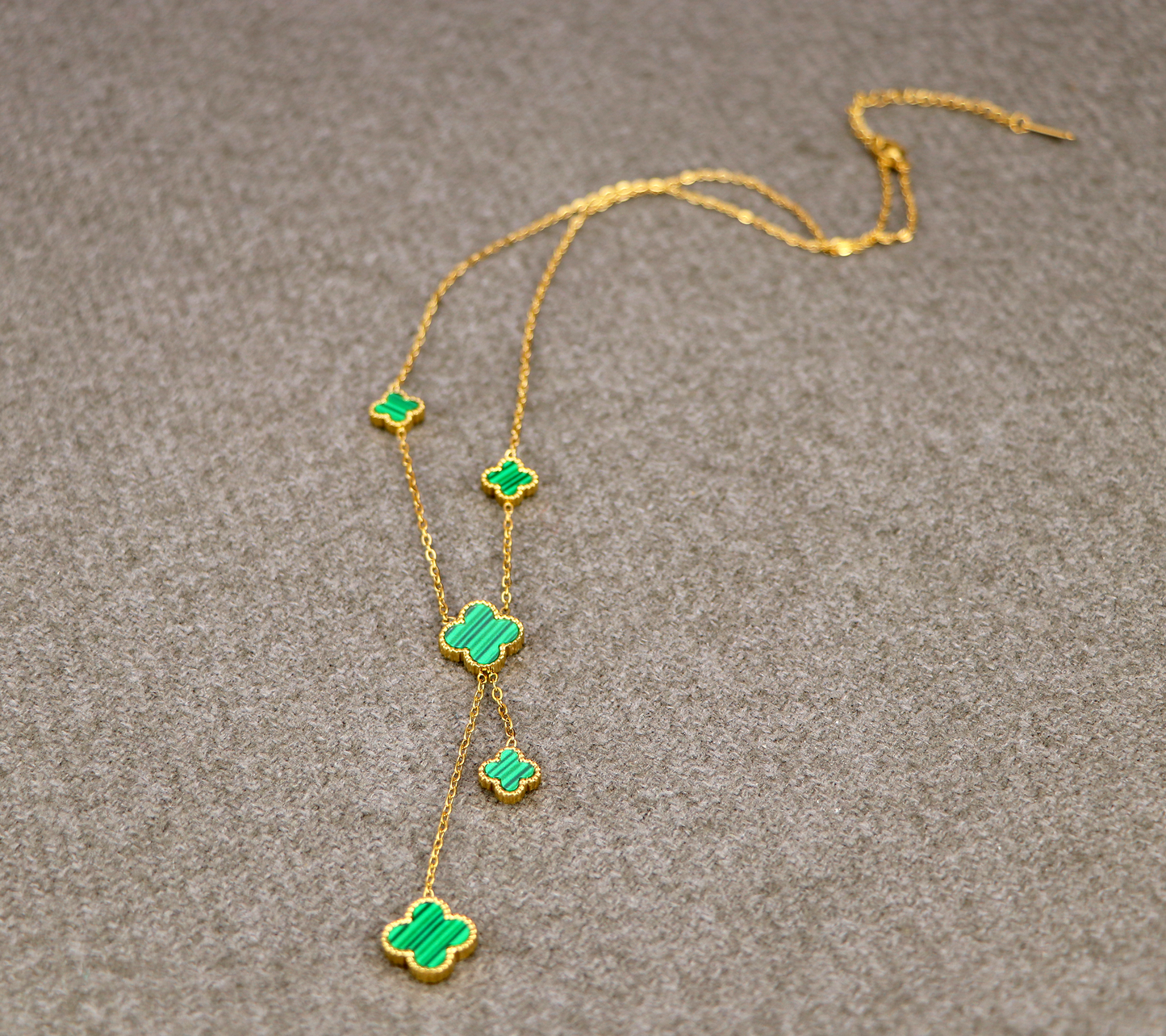 18K Gold 5 Motifs Double Side Green Four Leaf  Clover Necklace