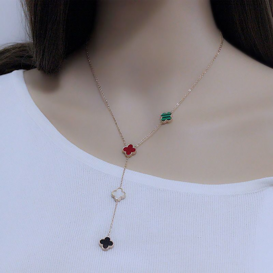 18K Gold colorful Double Side Clover Necklace