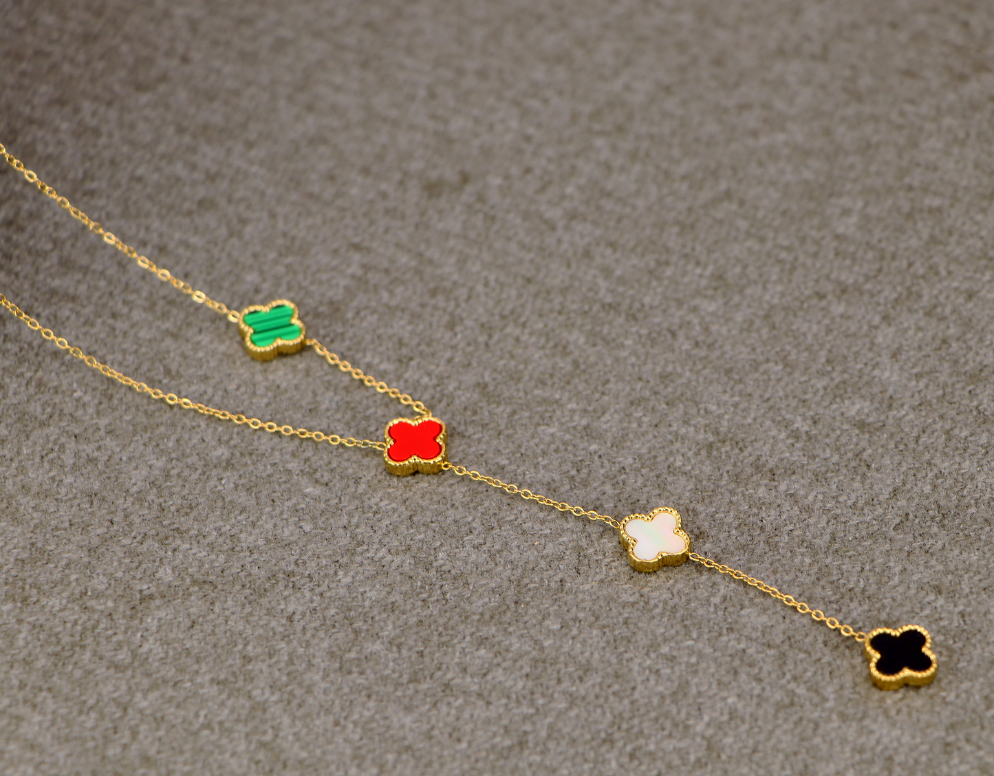 18K Gold colorful Double Side Clover Necklace