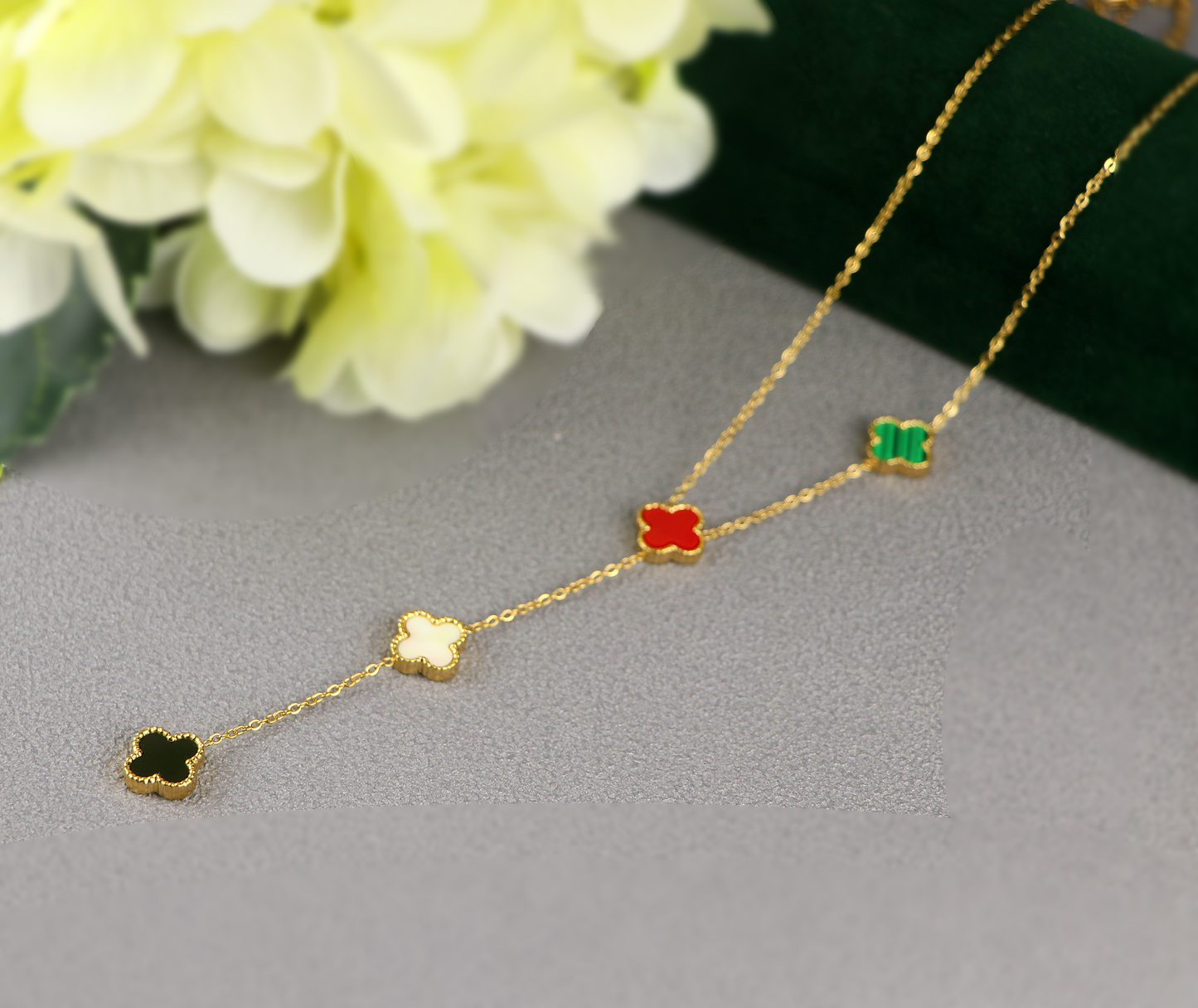 18K Gold colorful Double Side Clover Necklace