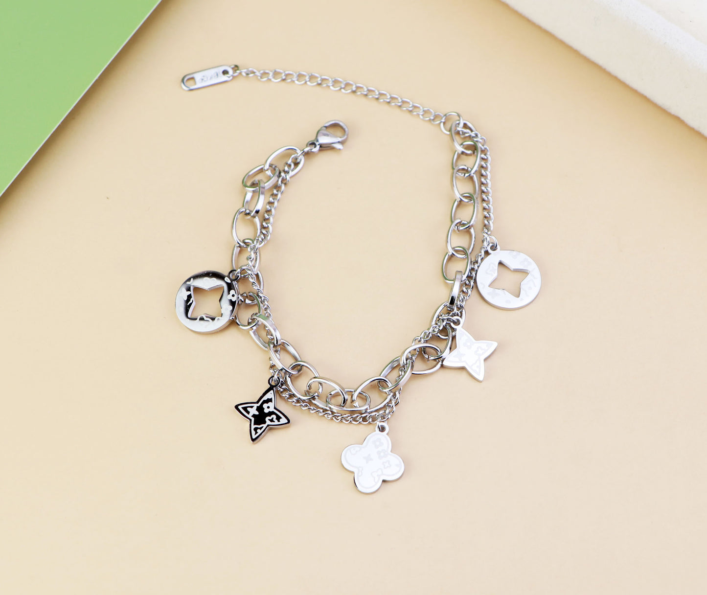 18K Gold Silver Waterproof double side  Clover Bracelet