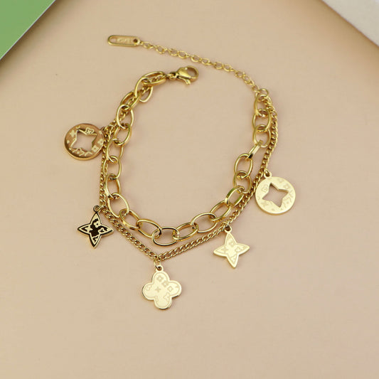 18K Gold Silver Waterproof double side  Clover Bracelet