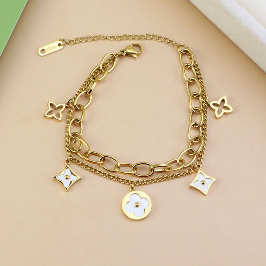 18K Gold double layer  Waterproof MOP Clover Bracelet
