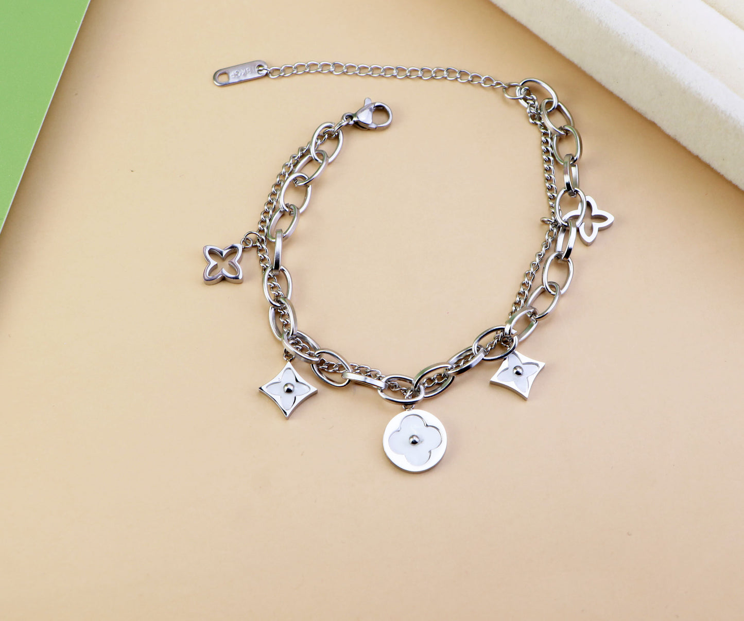 18K Gold double layer  Waterproof MOP Clover Bracelet