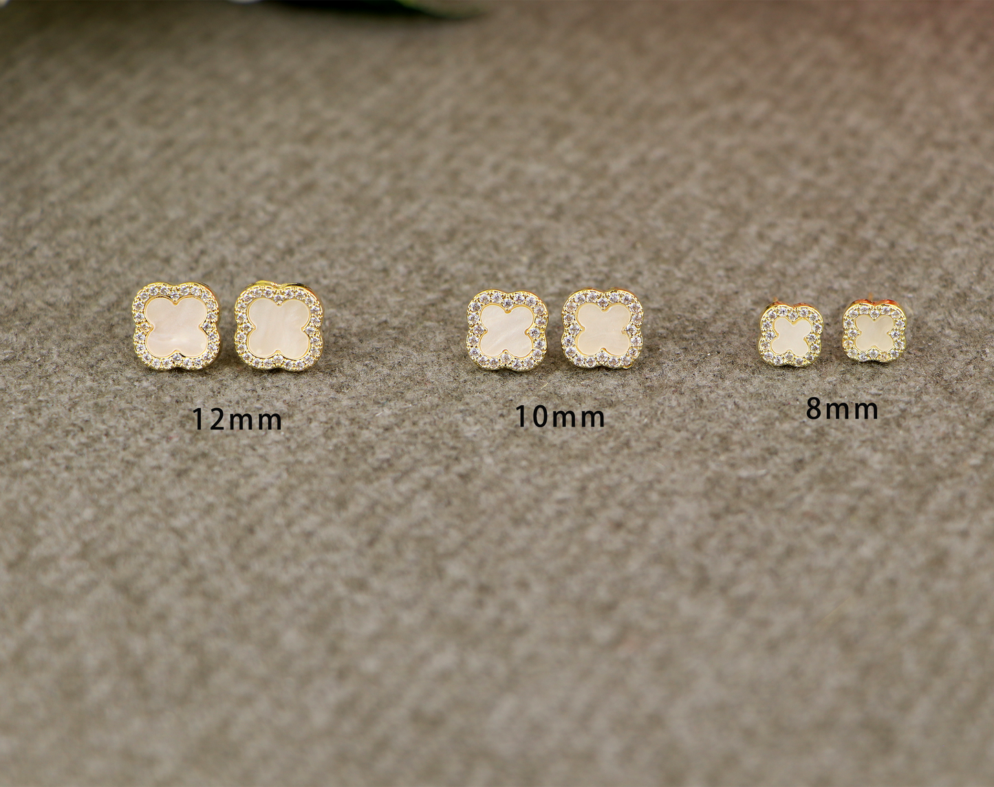 14K Gold Filled CZ Clover Stud Earrings,Gold White Four Leaf Clover  Earrings