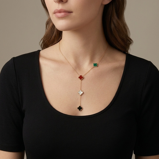 18K Gold Multicolor Double Side Clover Necklace- Gold Four Leaf Clover Necklace,Mother Of Pearl Necklace, Black Onyx Necklace,Clover Jewelry