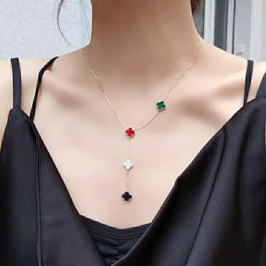 18K Gold colorful Double Side Clover Necklace