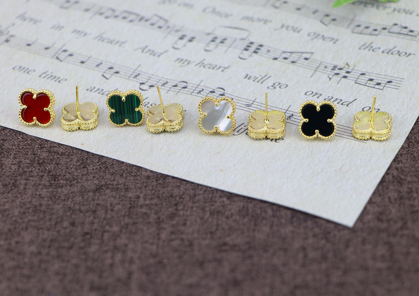 14K Gold Plated S925 Sterling silver 15mm Motif Mother Of Pearl Four Leaf Clover Earrings,High Quality Clover Jewelry