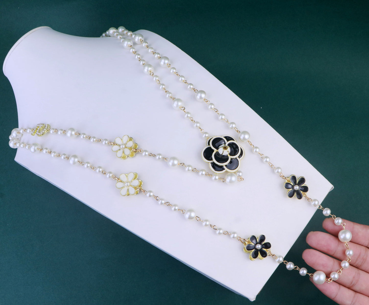 Double Layered Camellia Flower Necklace,Flower Sweater Chain Necklace