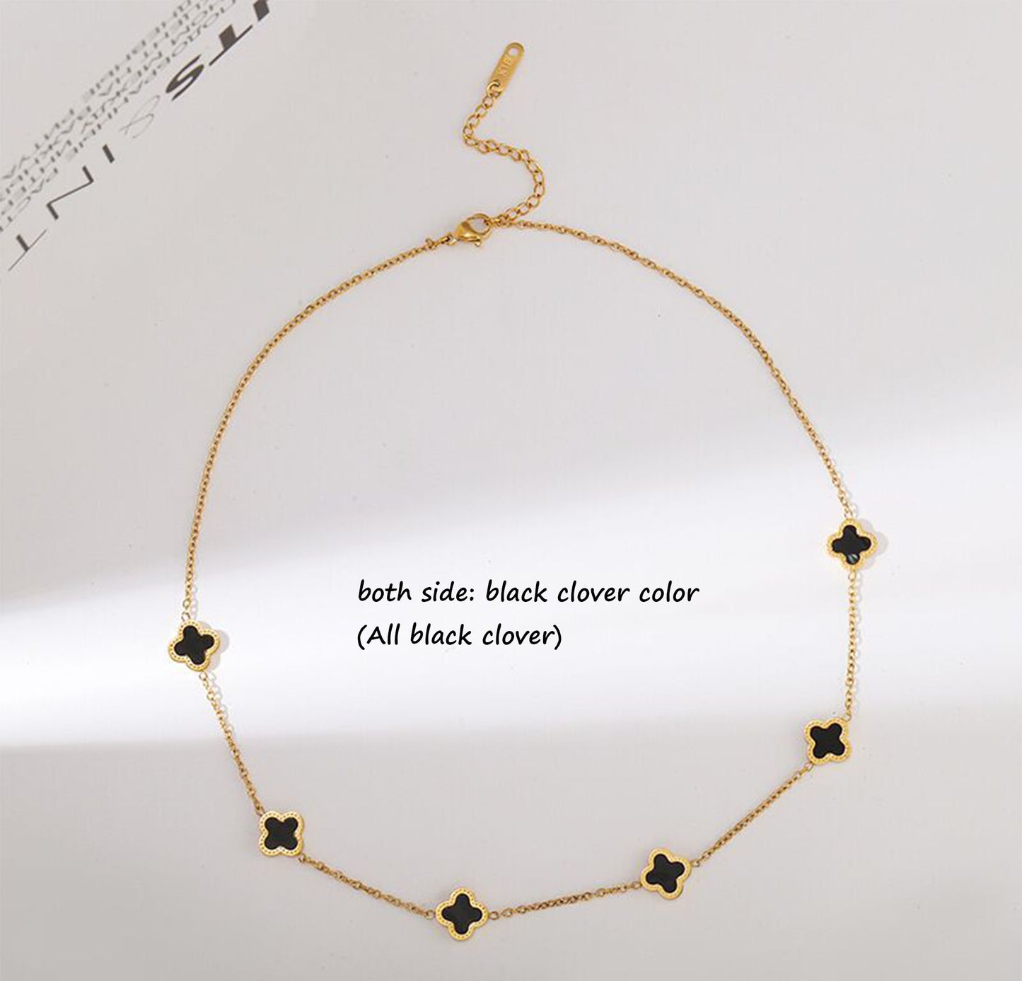 18k Gold Filled Double Side Black 6 Clover Necklace