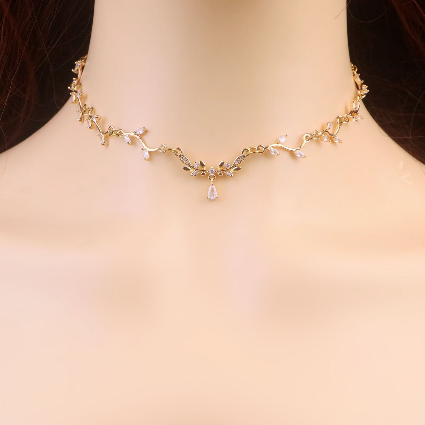 Silver Olive Leaf Vine Necklace, Diamond Leaf Flower Fairy Choker Necklace,Flower Teardrop Necklace,Leaf bridal Necklace,Stainless Steel Chain,Gifts For Her