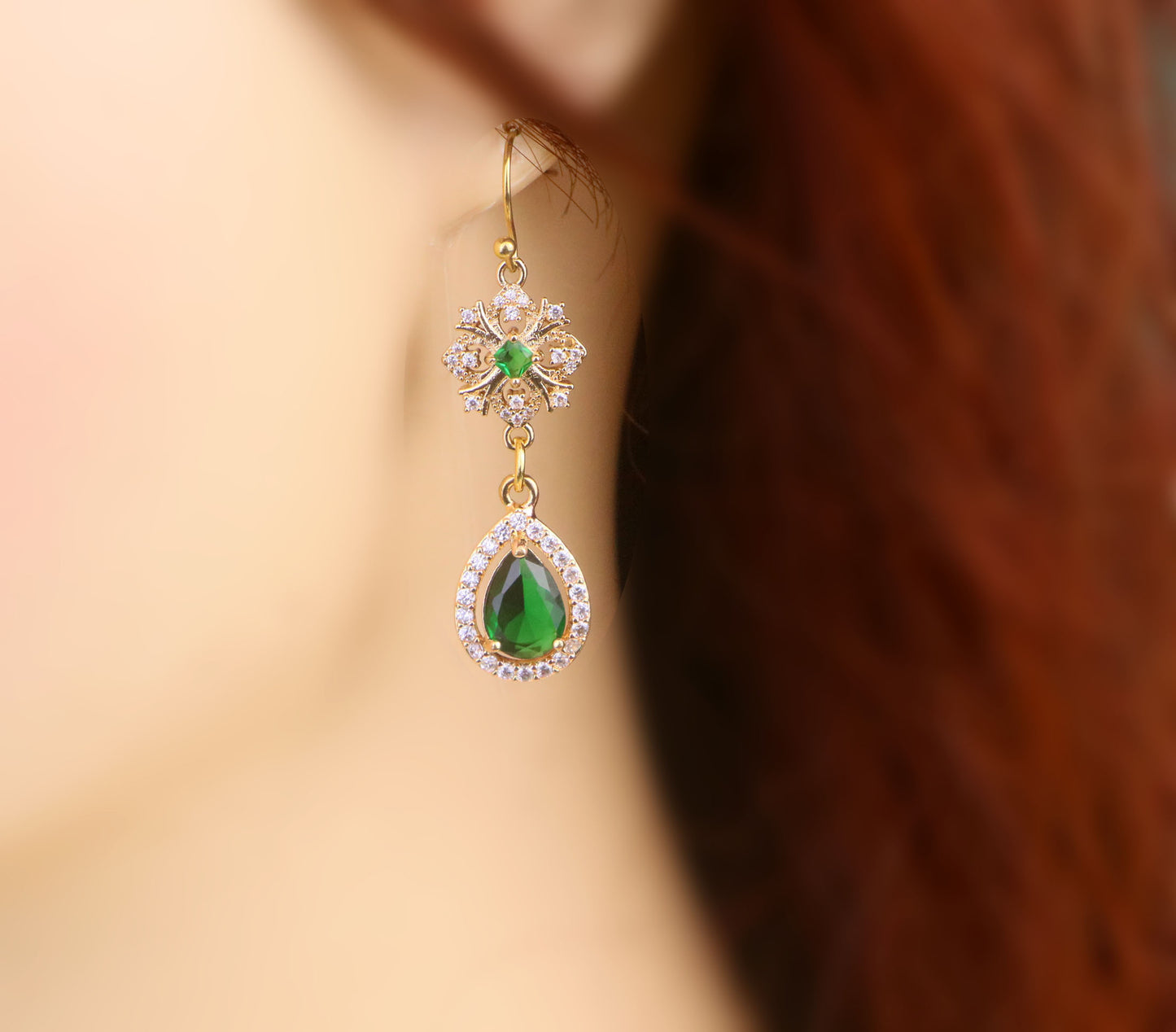 Gold Emerald Green Diamond Cross Choker Necklace,Green Teardrop bridal wedding Necklace