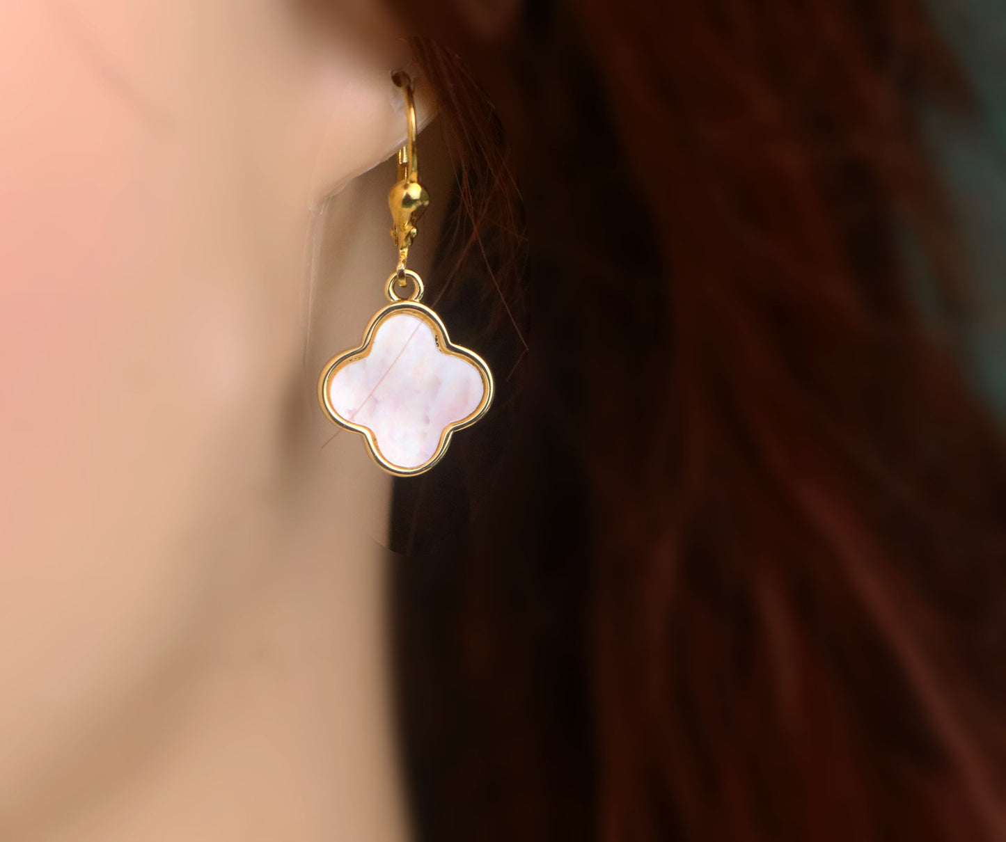 Gold Mother of Pearl Clover Pendant Necklace,Olive Leaf Vine Necklace