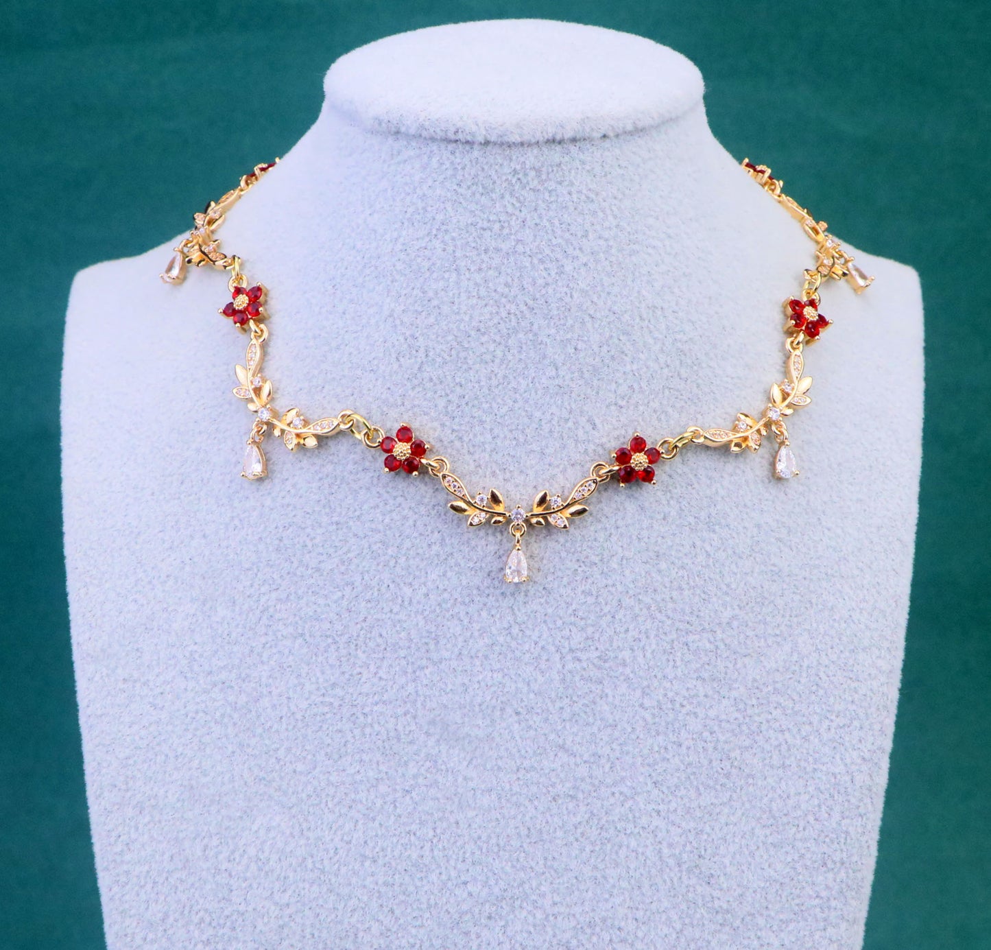 Gold Emerald Green Olive Leaf Vine Necklace,Green Diamond Leaf Flower Fairy Choker Necklace, Regency bridal Necklace