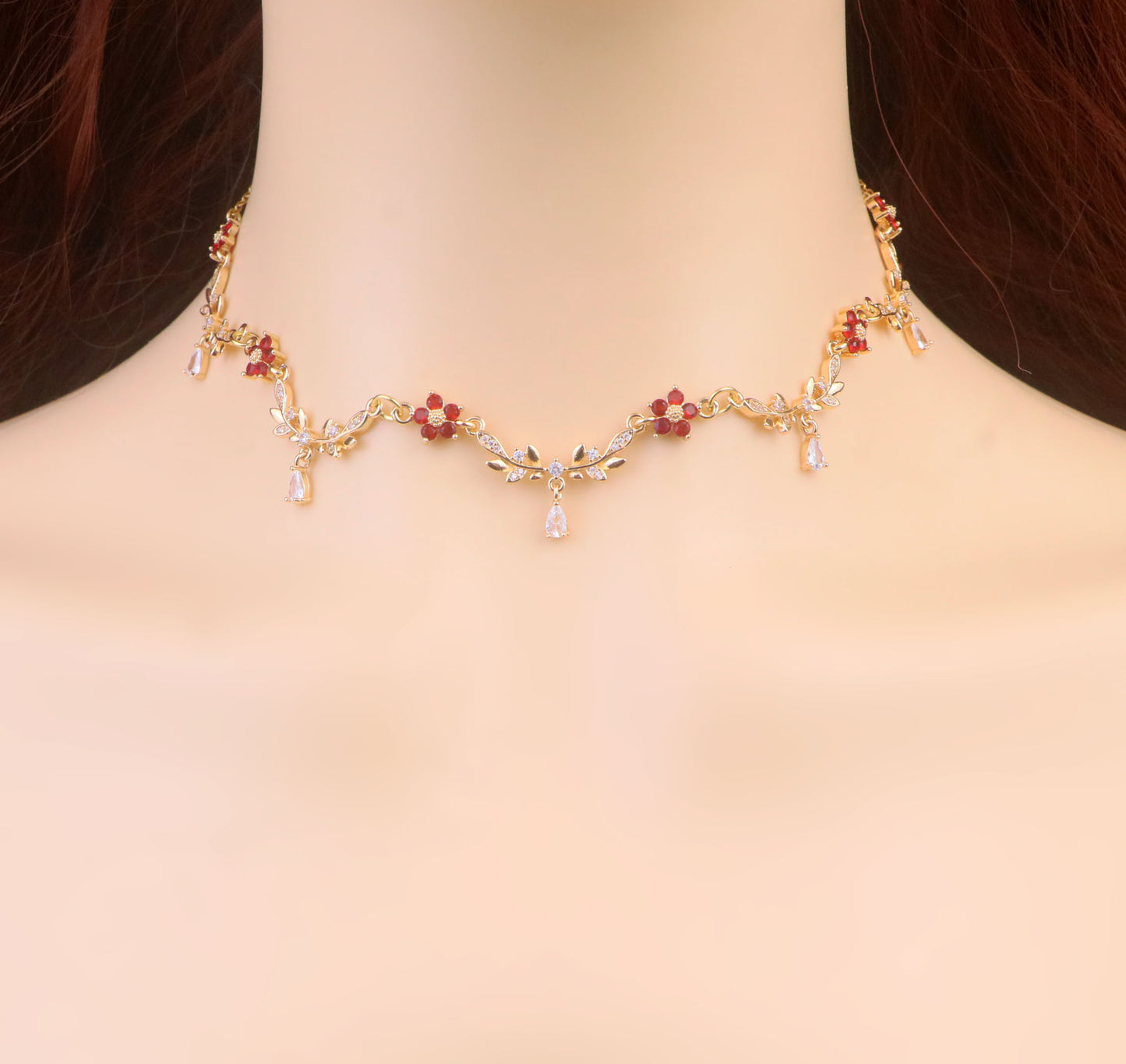 Gold Emerald Green Olive Leaf Vine Necklace,Green Diamond Leaf Flower Fairy Choker Necklace, Regency bridal Necklace