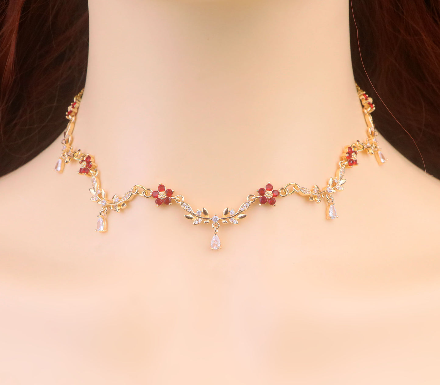 Gold Emerald Green Olive Leaf Vine Necklace,Green Diamond Leaf Flower Fairy Choker Necklace, Regency bridal Necklace