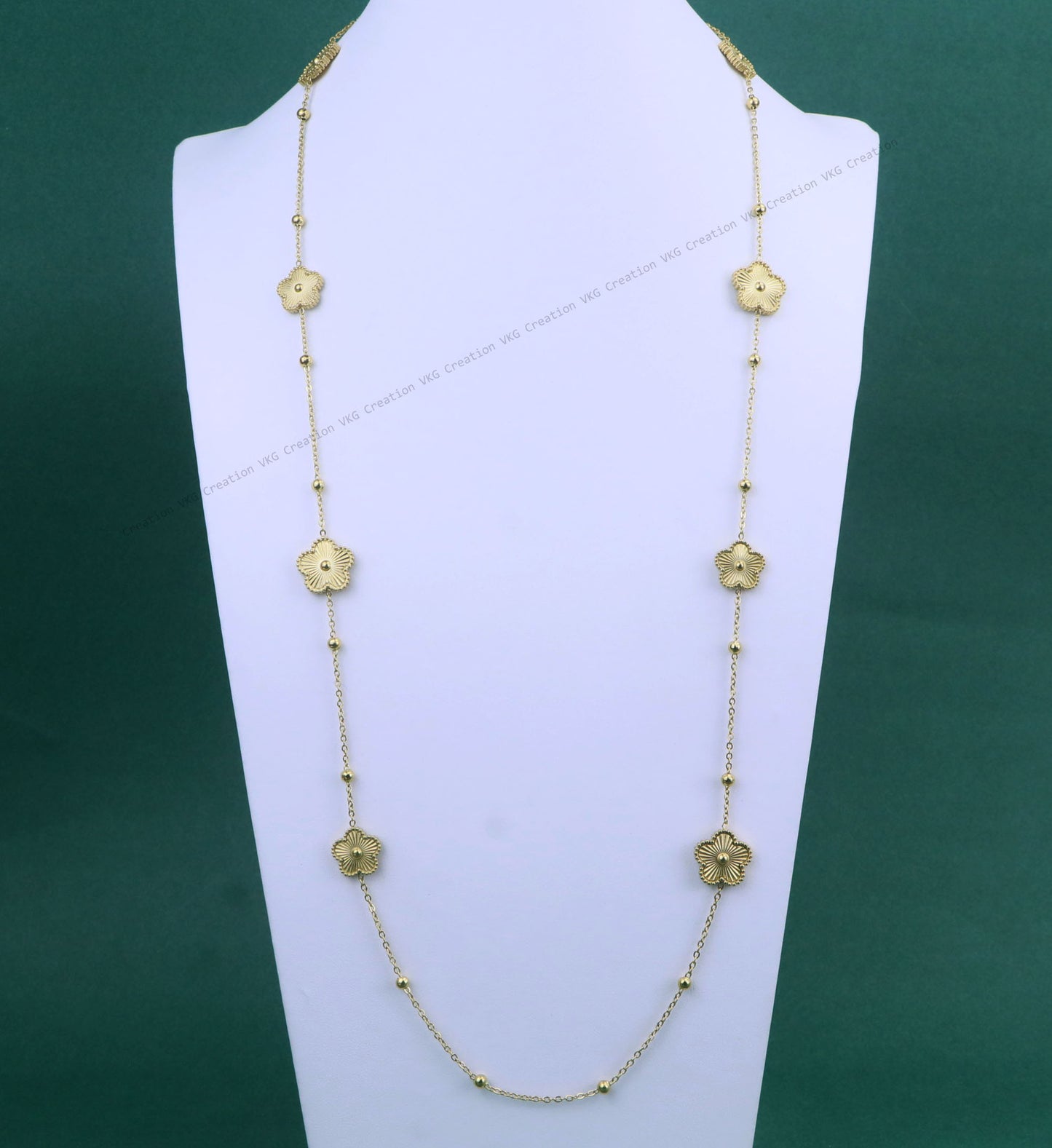 Long Gold 8 Charms 5 leaf Clover Flower Necklace,Waterproof Double side Clover Flower Necklace