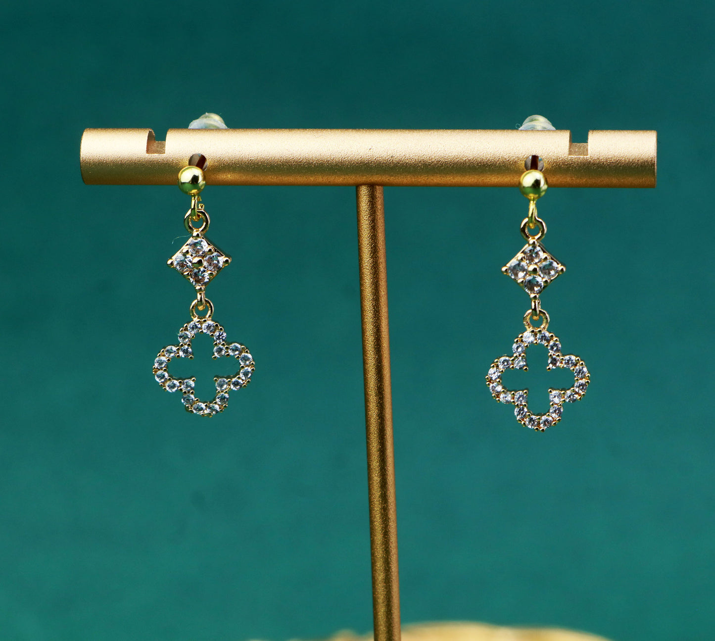 Gold Diamond Clover Pendant Necklace, Olive Leaf Vine Necklace,Clover Charm Fairy Choker Necklace