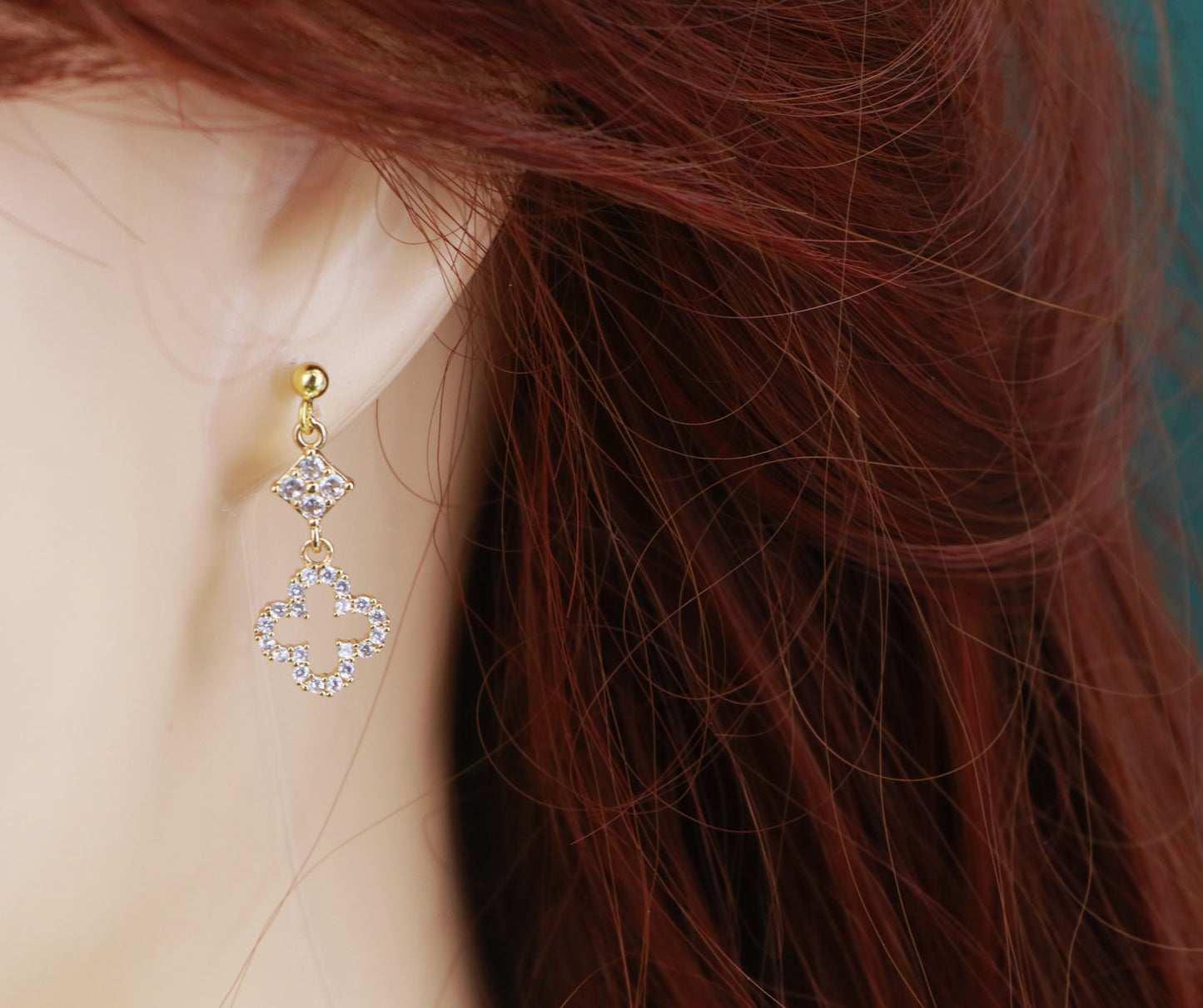 Gold Diamond Clover Pendant Necklace, Olive Leaf Vine Necklace,Clover Charm Fairy Choker Necklace