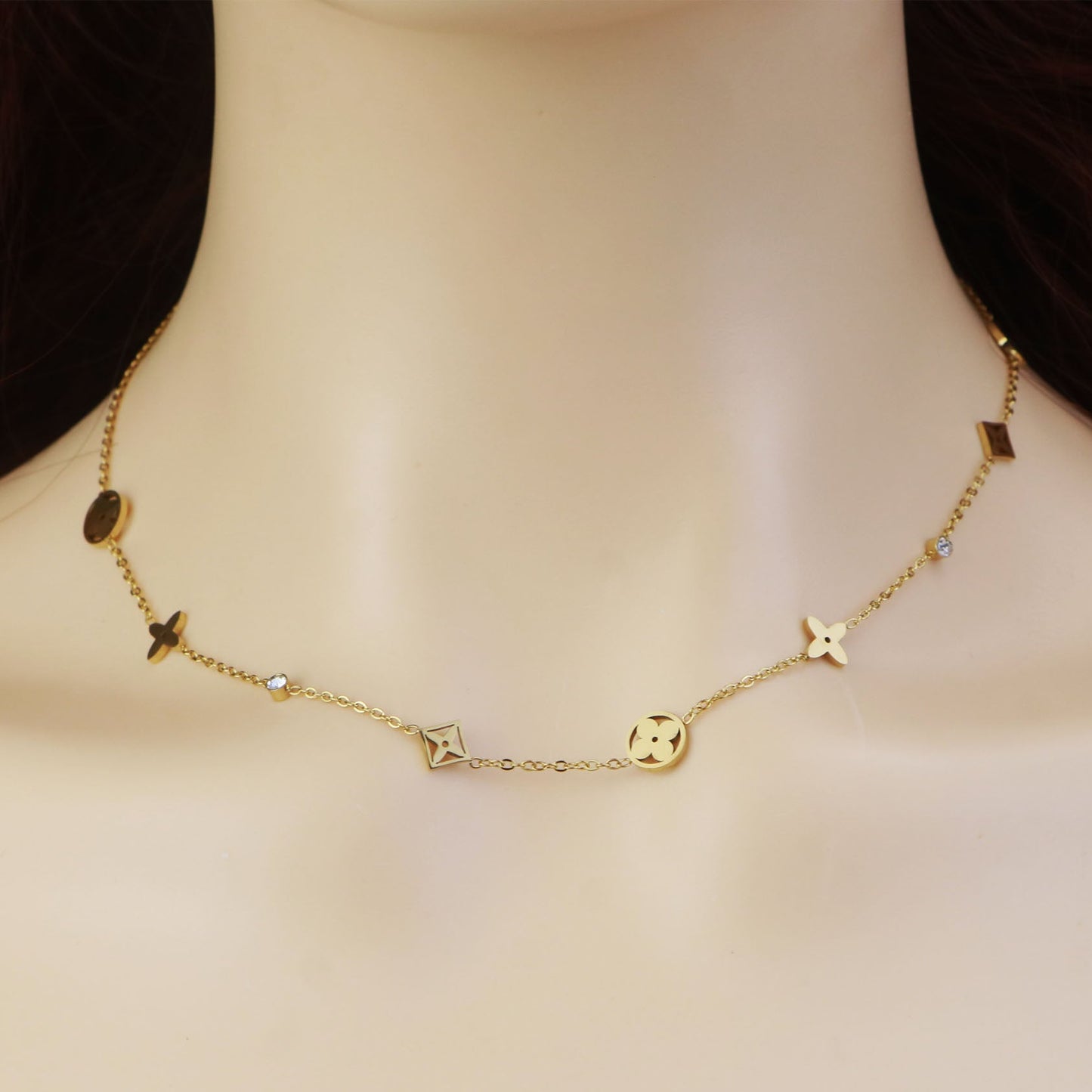 18k Gold Non Tarnish Gold Clover Flower Necklace With CZ Diamond,clover Flower Necklace and Bracelet Set