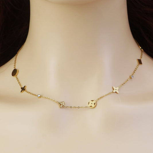 18k Gold Non Tarnish Gold Clover Flower Necklace With CZ Diamond,clover Flower Necklace and Bracelet Set