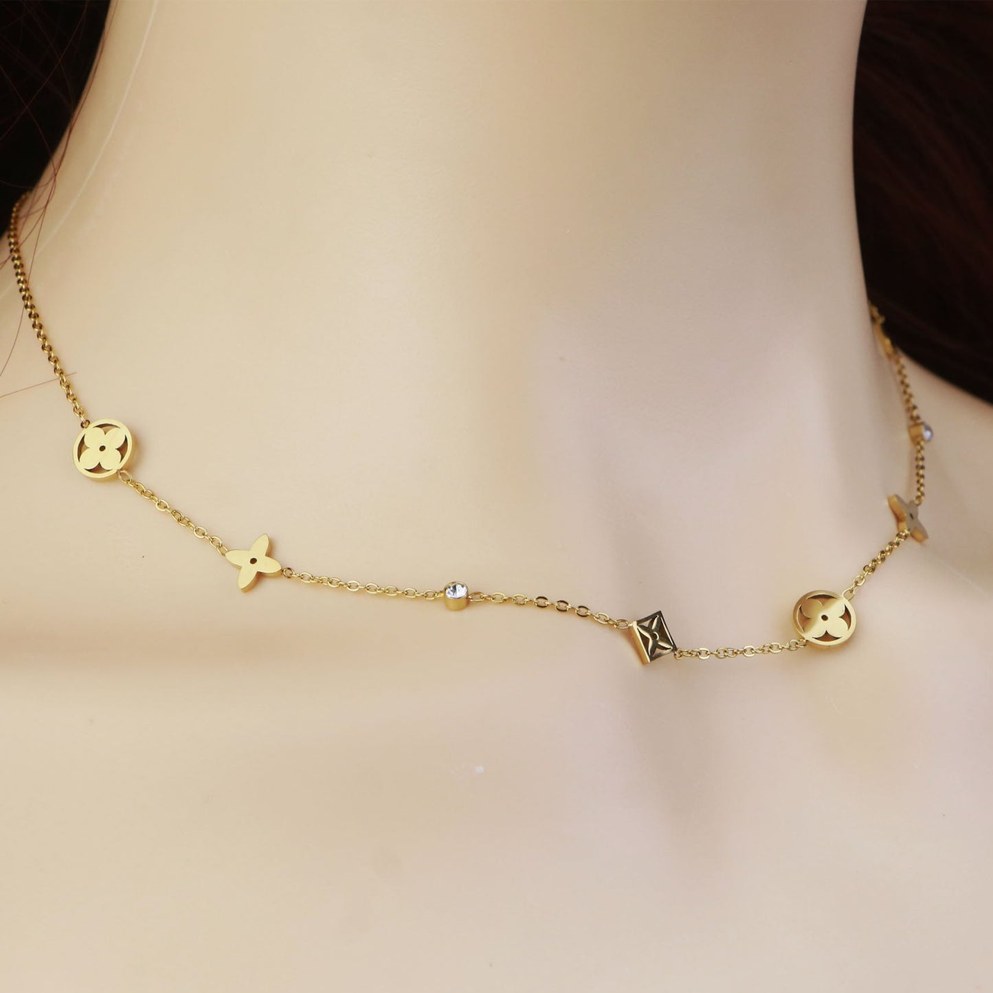 18k Gold Non Tarnish Gold Clover Flower Necklace With CZ Diamond,clover Flower Necklace and Bracelet Set