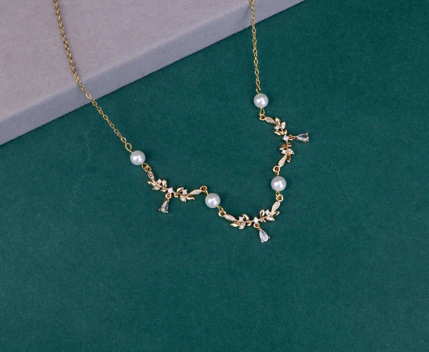 Silver Gold Leaf Pearl Fairy Choker Necklace,Olive Leaf Vine Necklace