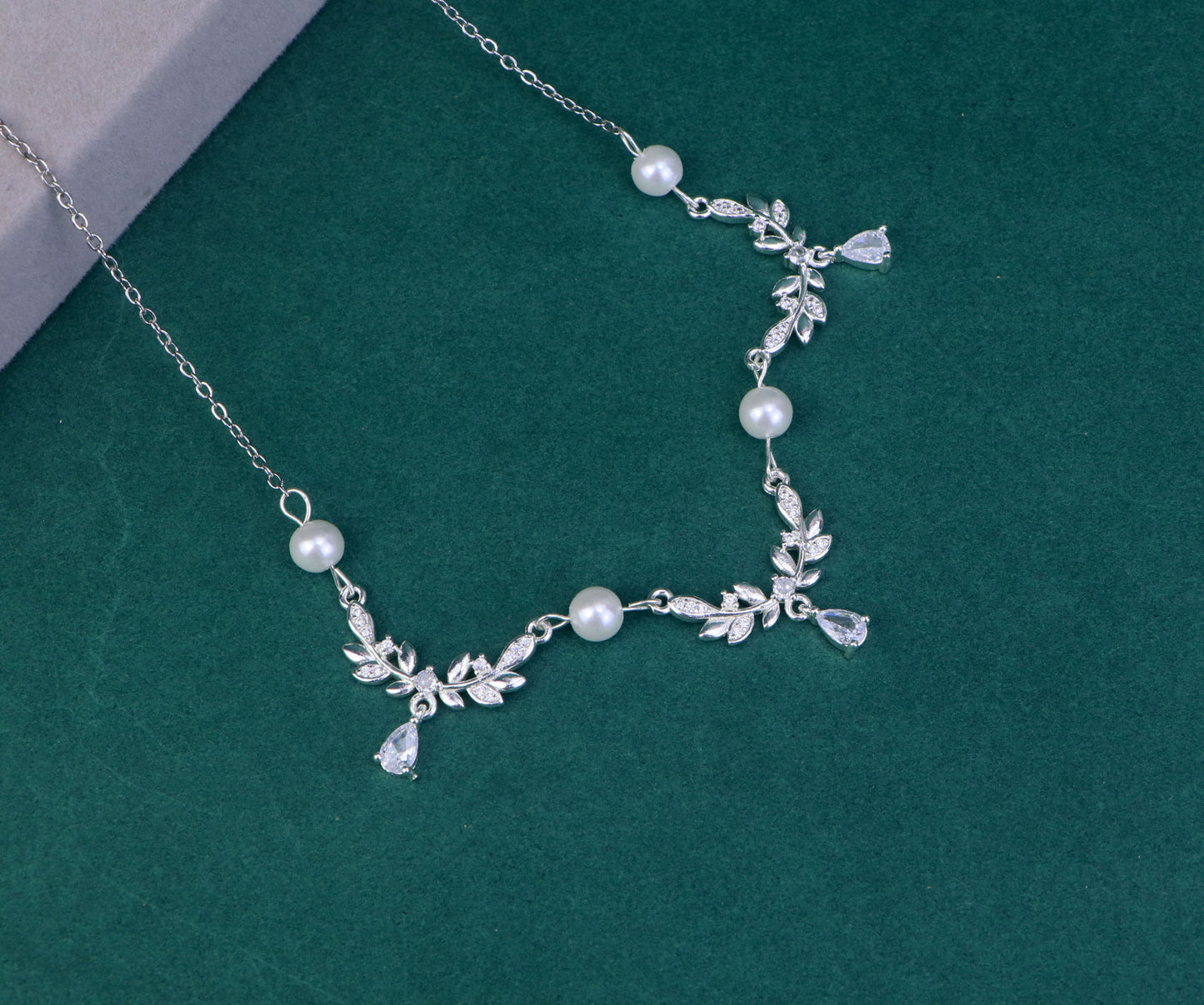 Silver Gold Leaf Pearl Fairy Choker Necklace,Olive Leaf Vine Necklace