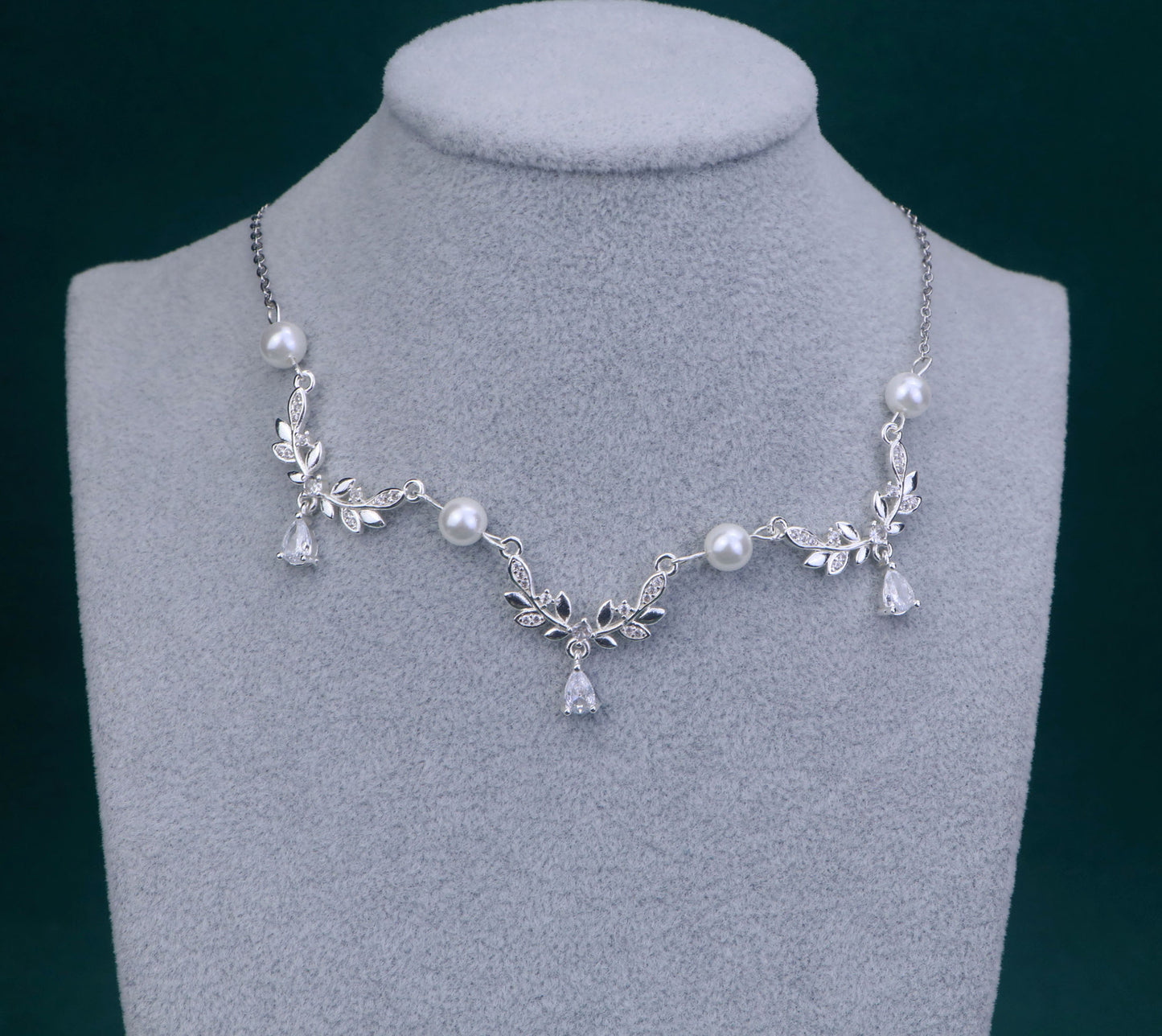 Silver Gold Leaf Pearl Fairy Choker Necklace,Olive Leaf Vine Necklace
