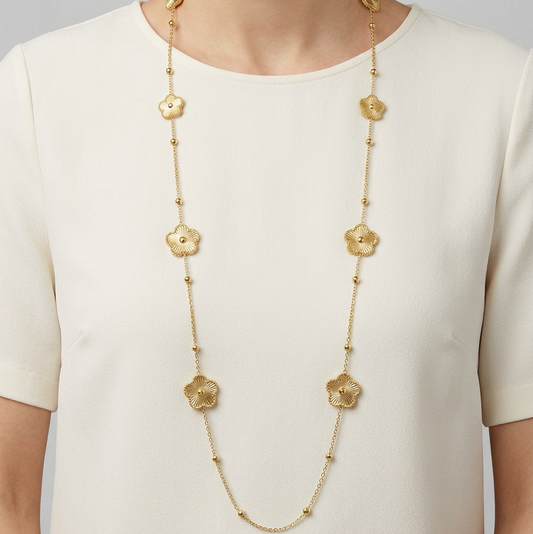 Long Gold 8 Charms 5 leaf Clover Necklace,Waterproof 18k Gold 5 leaf Clover Necklace,Layered Flower Necklace,Clover Jewelry,Waterproof Stainless Steel Jewelry,High-Quality 18K Gold Tarnish Free Stainless Steel Clover Necklace,Four Leaf Clover Necklace,Clover Pendant Necklace,Gold Clover Necklace
