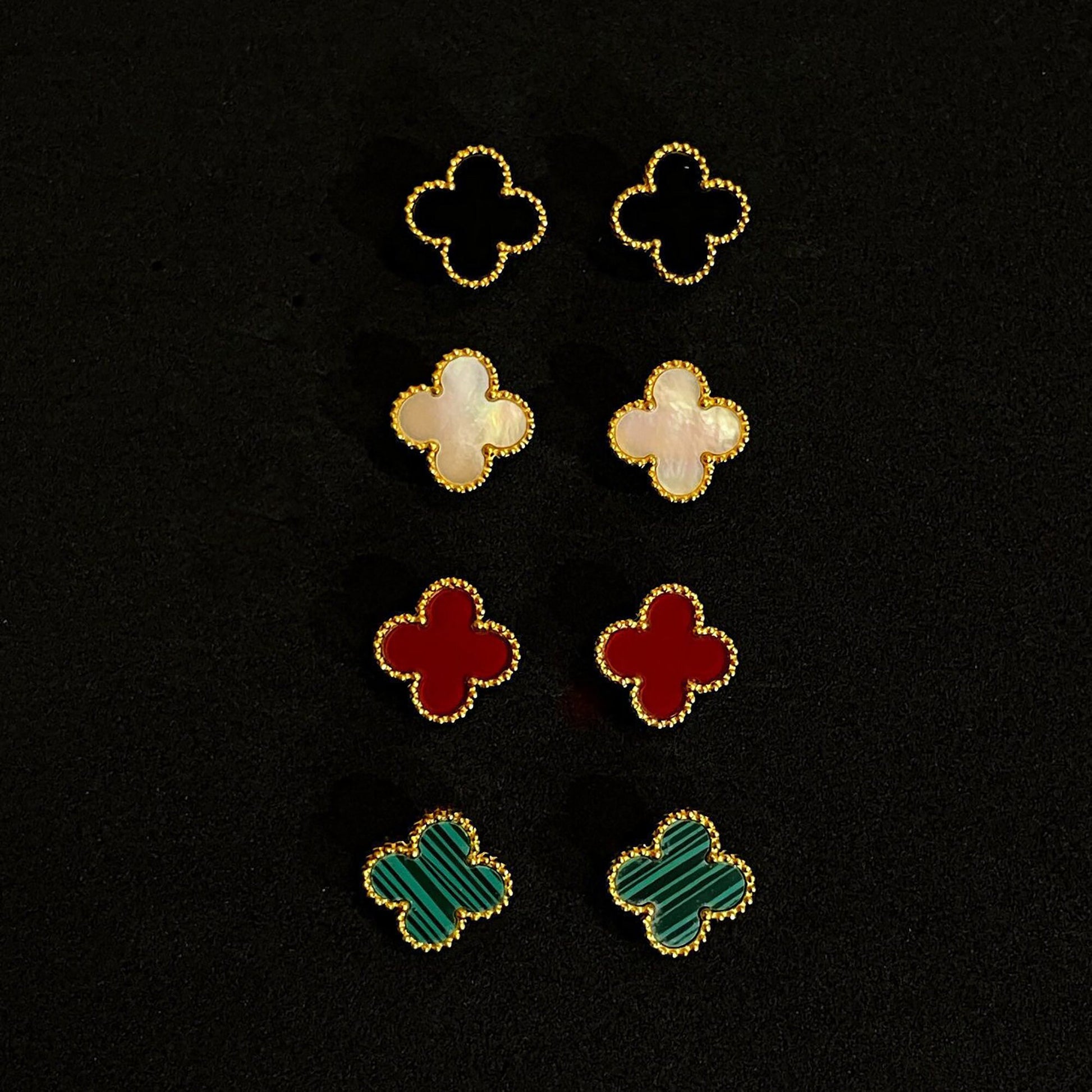 High Quality Clover Earrings,18k Gold Four Leaf Clover Stud Earrings,Flower Earrings, Natural Mother of pearl Earrings,Black Onyx Earrings