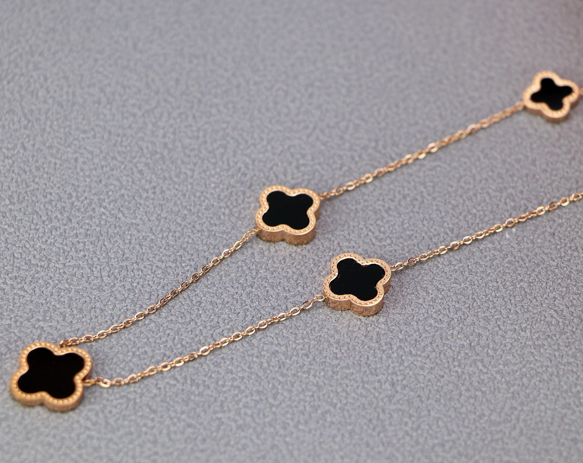 5 Motifs Clover Necklace-18k Rose Gold Four Leaf Clover Necklace,Mother Of Pearl Clover Necklace, Black Onyx Necklace