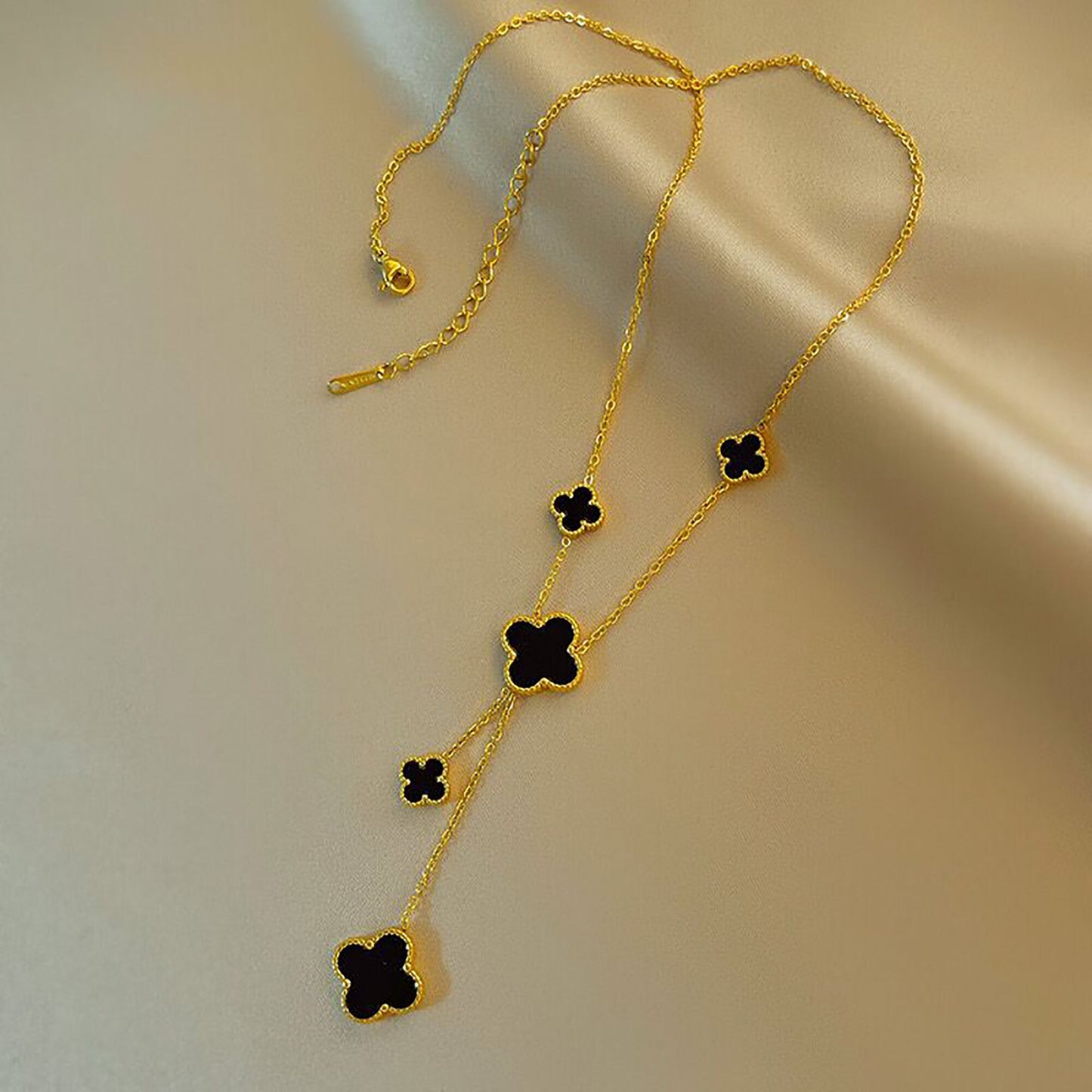 18K Yellow Gold Filled 5 Motifs Double Side Clover Necklace-,Gold Four Leaf Clover Necklace,Mother Of Pearl Necklace,Black Clover Necklace