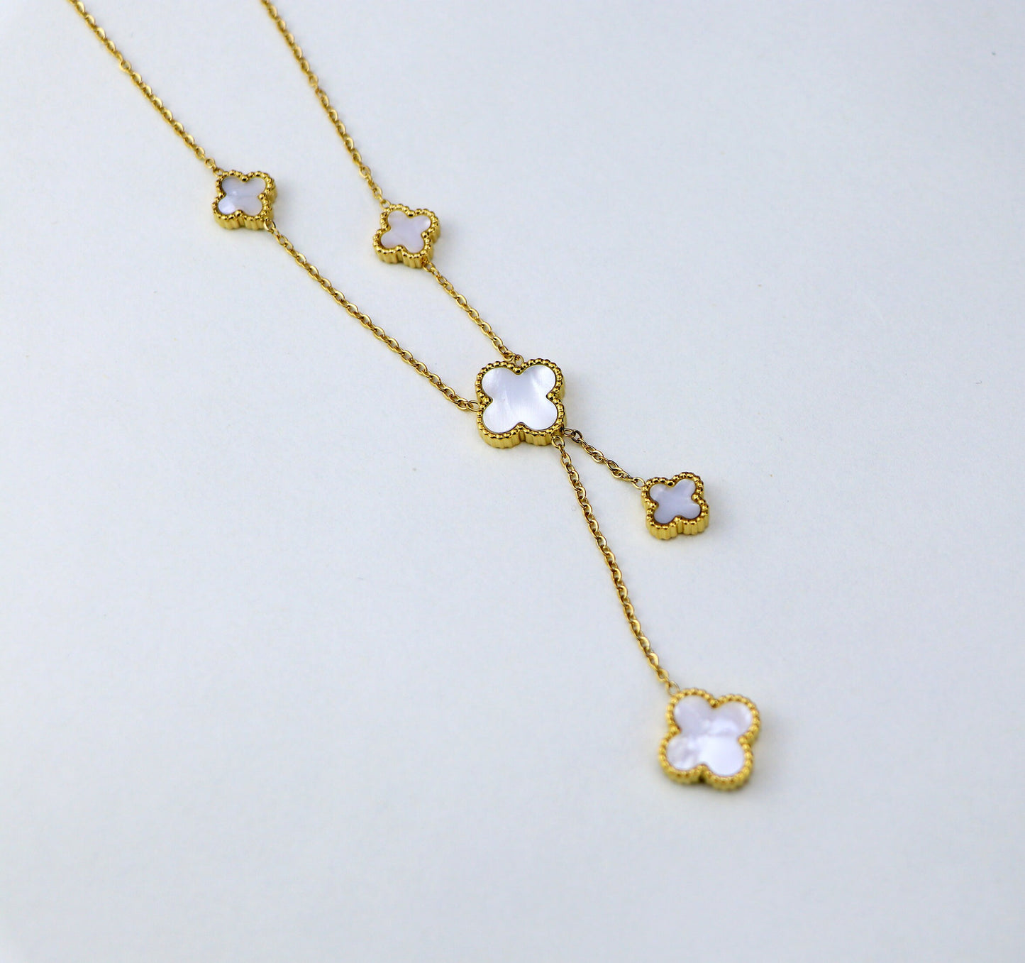 18K Yellow Gold Filled 5 Motifs Double Side Clover Necklace-,Gold Four Leaf Clover Necklace,Mother Of Pearl Necklace,Black Clover Necklace