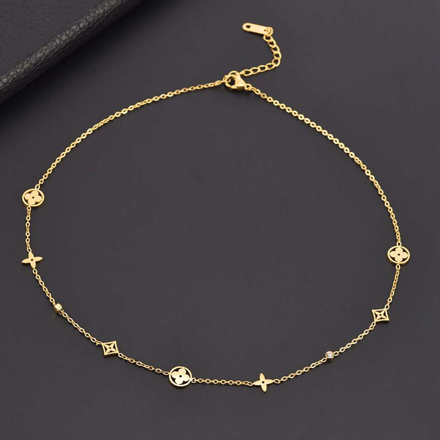 18k Gold Filled Tarnish Free Clover Charm Necklace,Gold Stainless Steel Lucky Four Leaf Clover Necklace,Clover Bracelet,