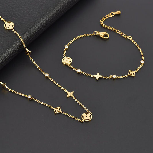 18k Gold Filled Tarnish Free Clover Charm Necklace,Gold Stainless Steel Lucky Four Leaf Clover Necklace,Clover Bracelet,