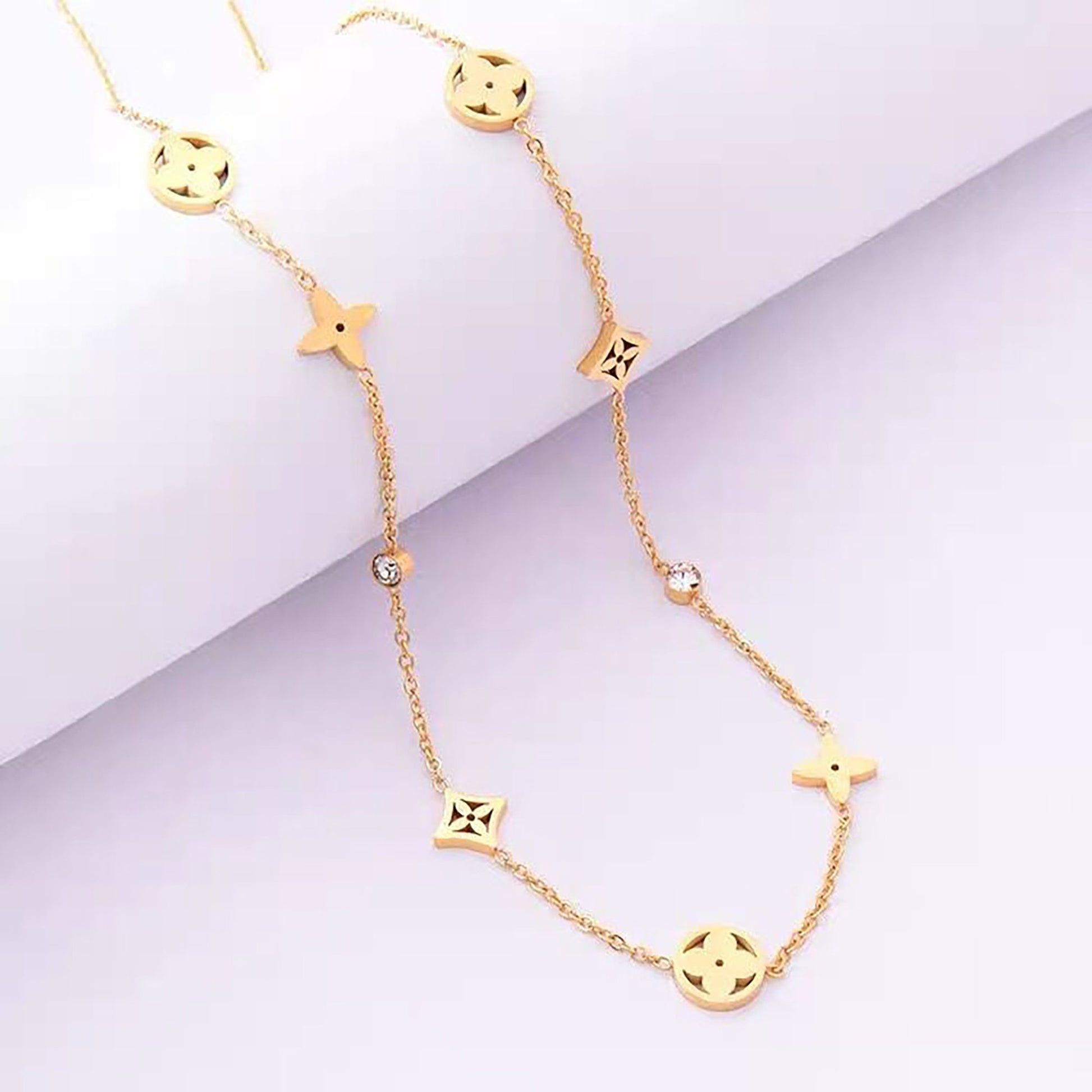 18k Gold Filled Stainless Steel Lucky Four Leaf Clover Bracelet,Gold Clover Choker Necklace,Clover jewelry