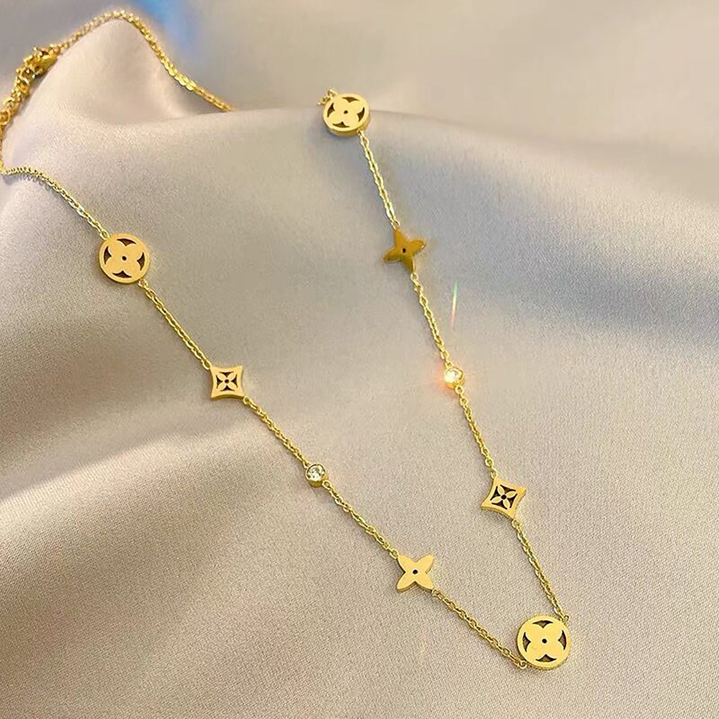 18k Gold Filled Stainless Steel Lucky Four Leaf Clover Bracelet,Gold Clover Choker Necklace,Clover jewelry