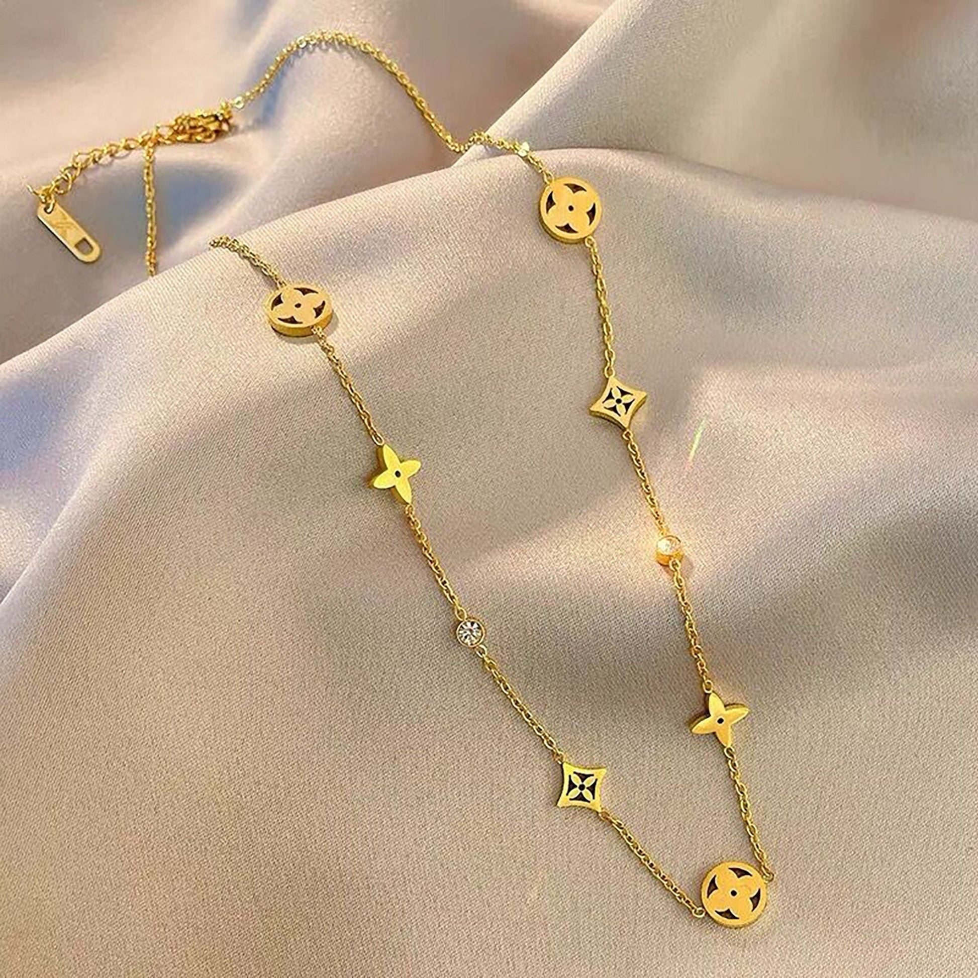 18k Gold Filled Stainless Steel Lucky Four Leaf Clover Bracelet,Gold Clover Choker Necklace,Clover jewelry