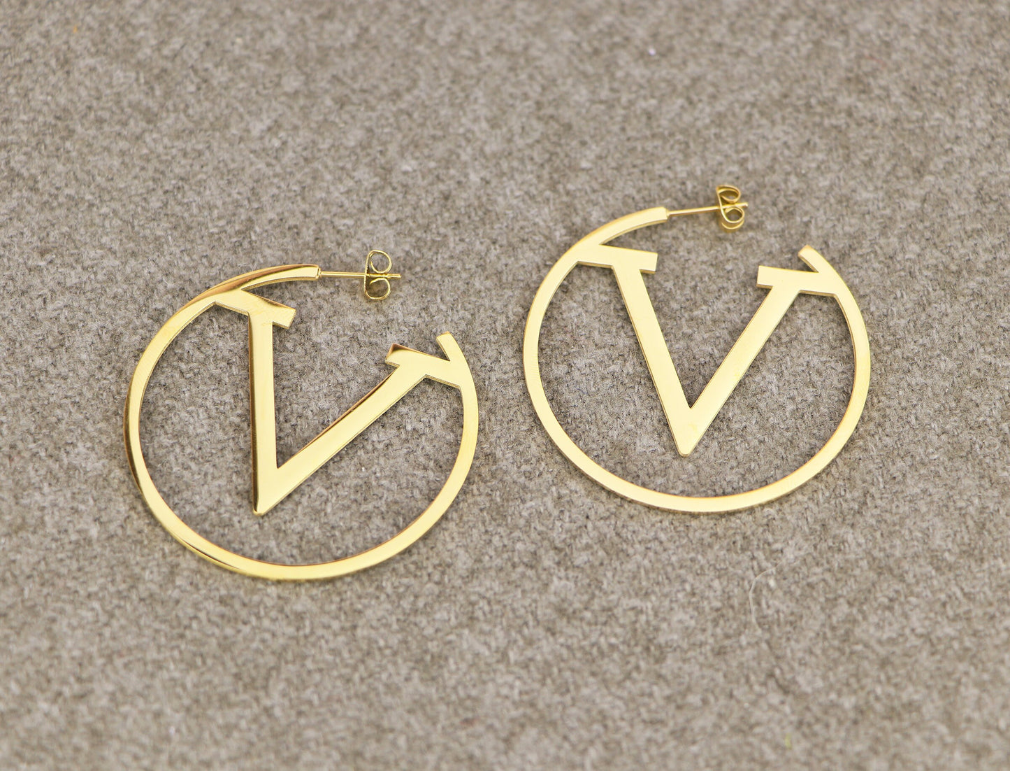 18K Gold Stainless Steel V Shape Earrings,V Hoop Earrings, V Letter Earrings, Large Statement Hoop Earring