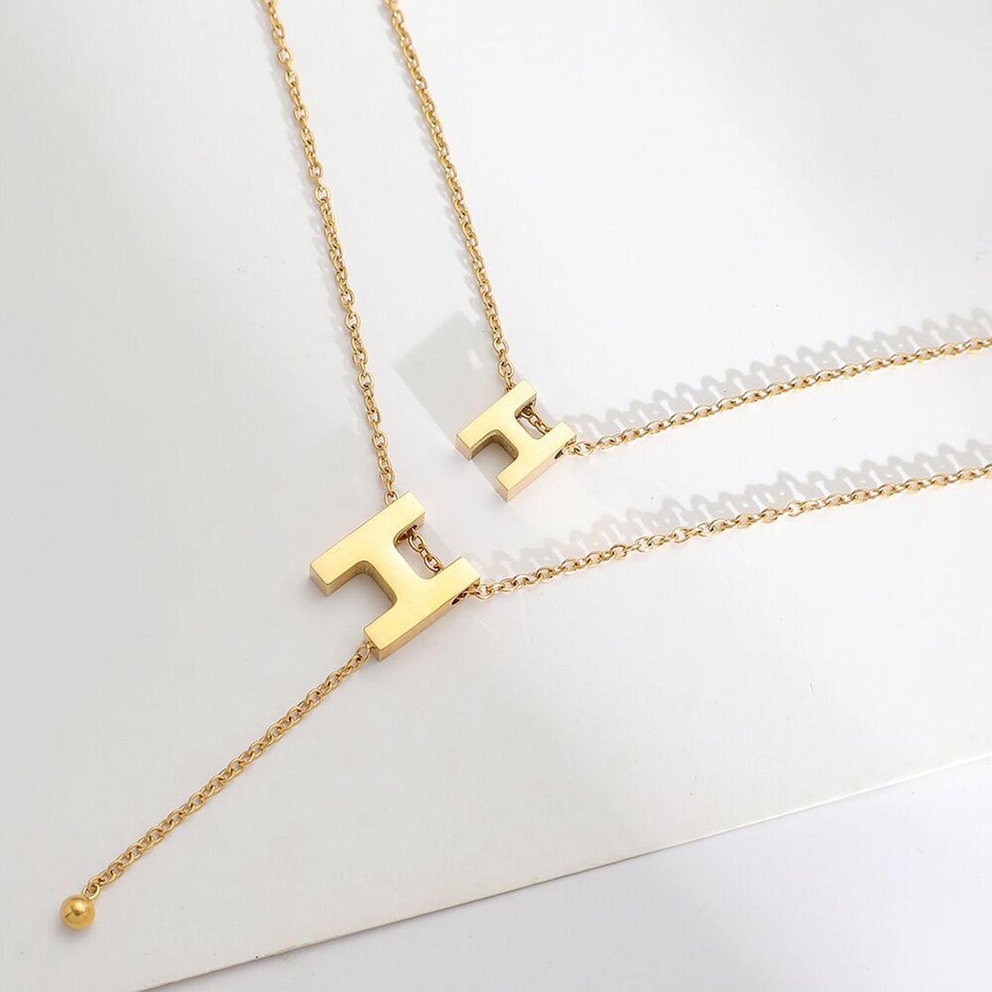 Dainty 18K Gold Tarnish Free Double Layer H Necklace,Stainless Steel Double Layer Chain Necklace