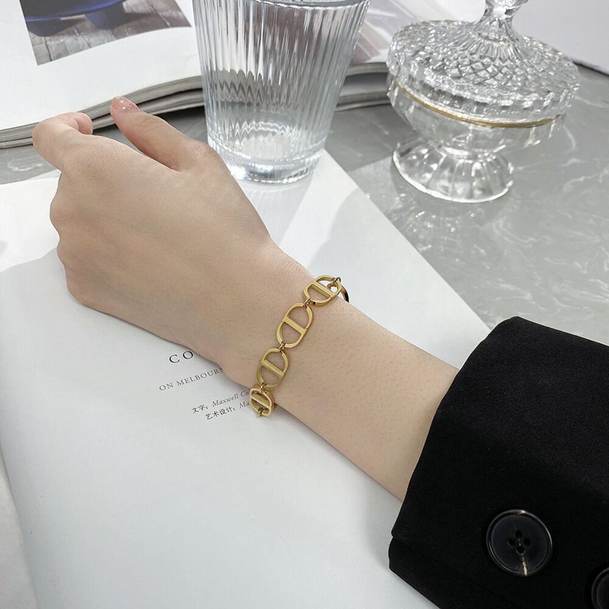 18K Gold Tarnish Free Stainless Steel CD Bracelet Necklace