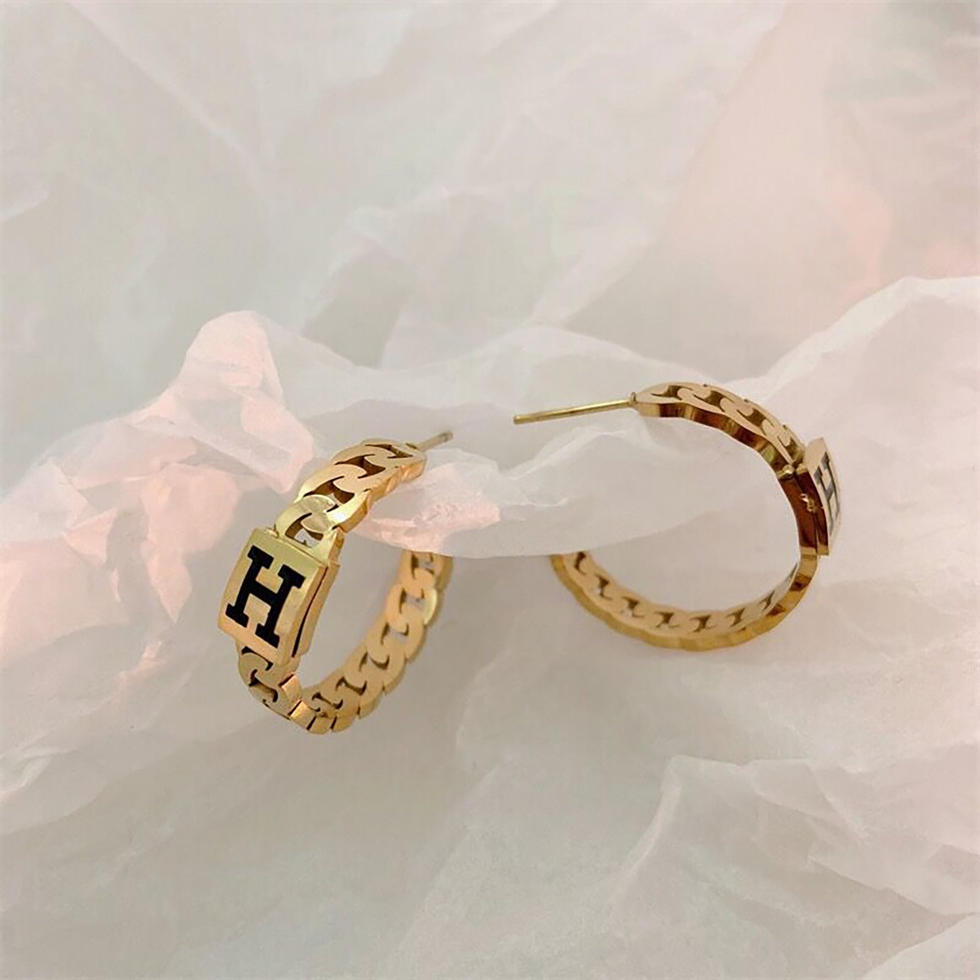 18K Gold Stainless Steel CD Hoop Earrings,H Hoop Earrings,CD Letter Earrings,CD Iinitial Earrings