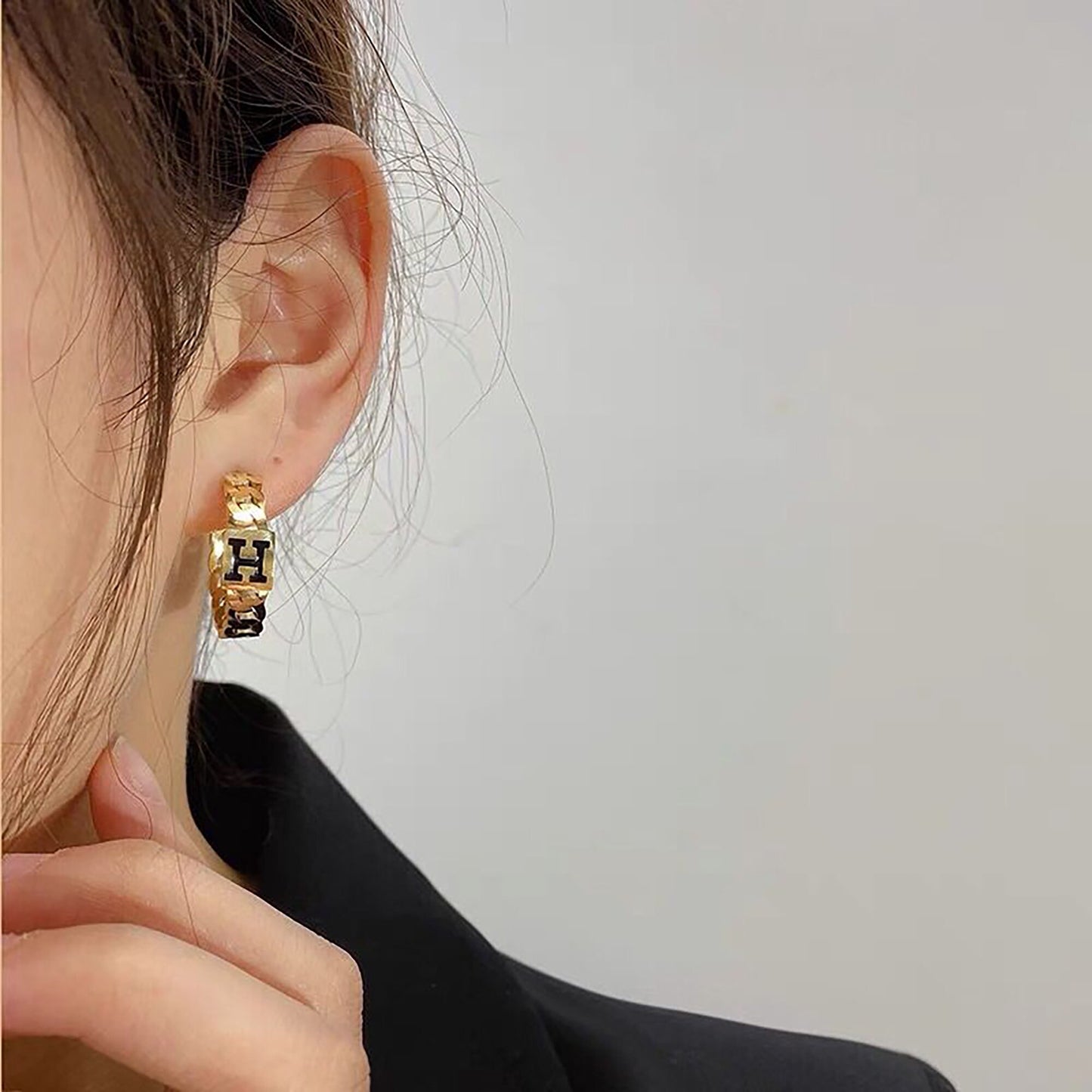 18K Gold Stainless Steel CD Hoop Earrings,H Hoop Earrings,CD Letter Earrings,CD Iinitial Earrings