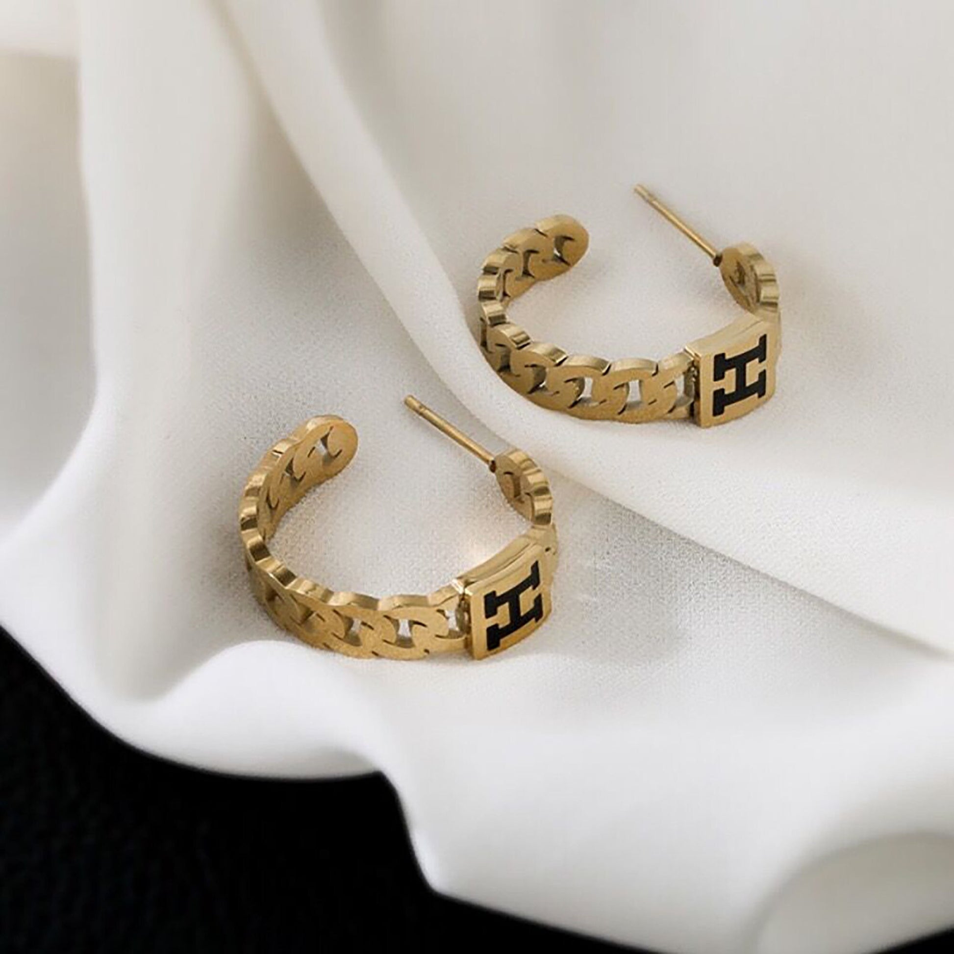 18K Gold Stainless Steel CD Hoop Earrings,H Hoop Earrings,CD Letter Earrings,CD Iinitial Earrings